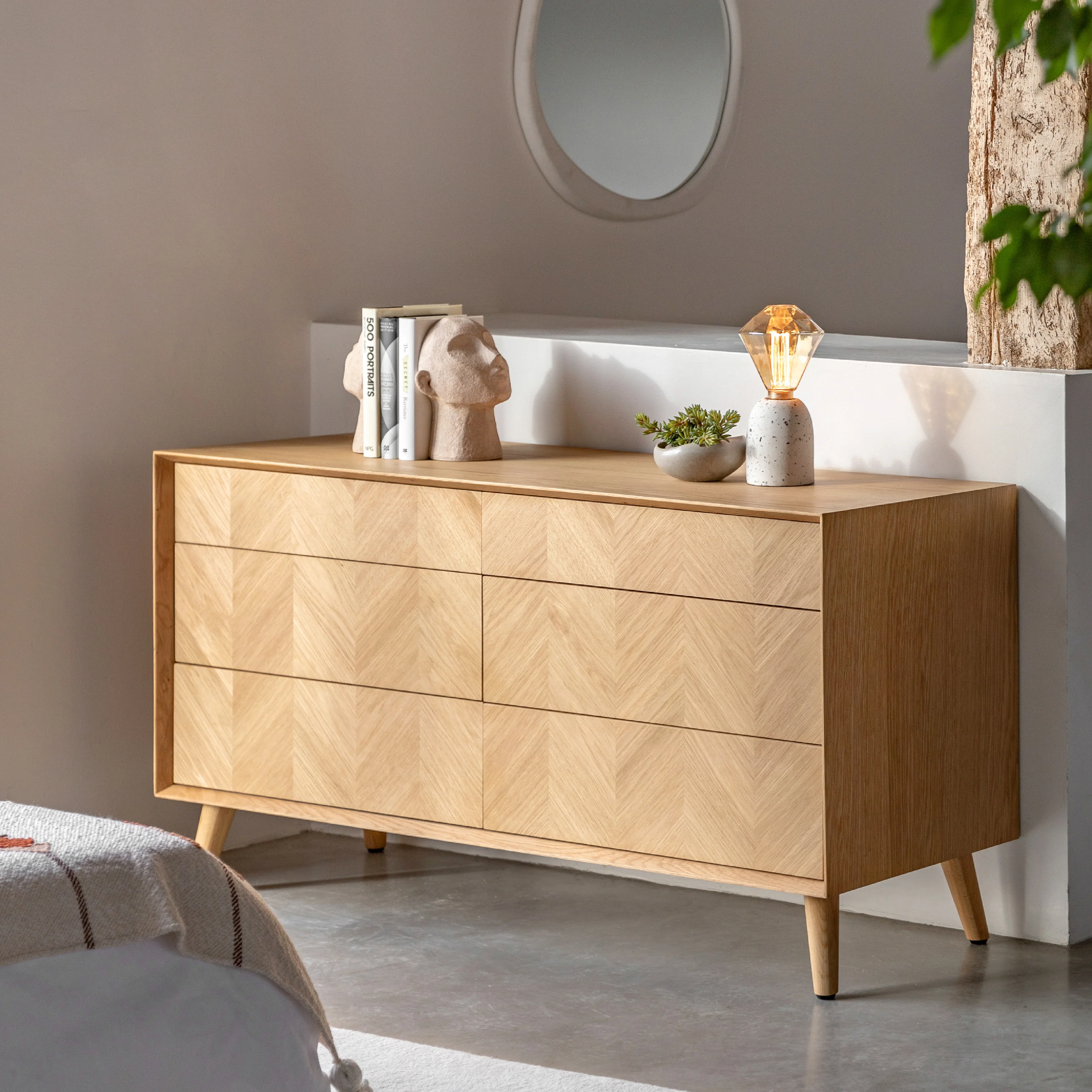 Milano Chevron 6 Drawer Chest | Oak