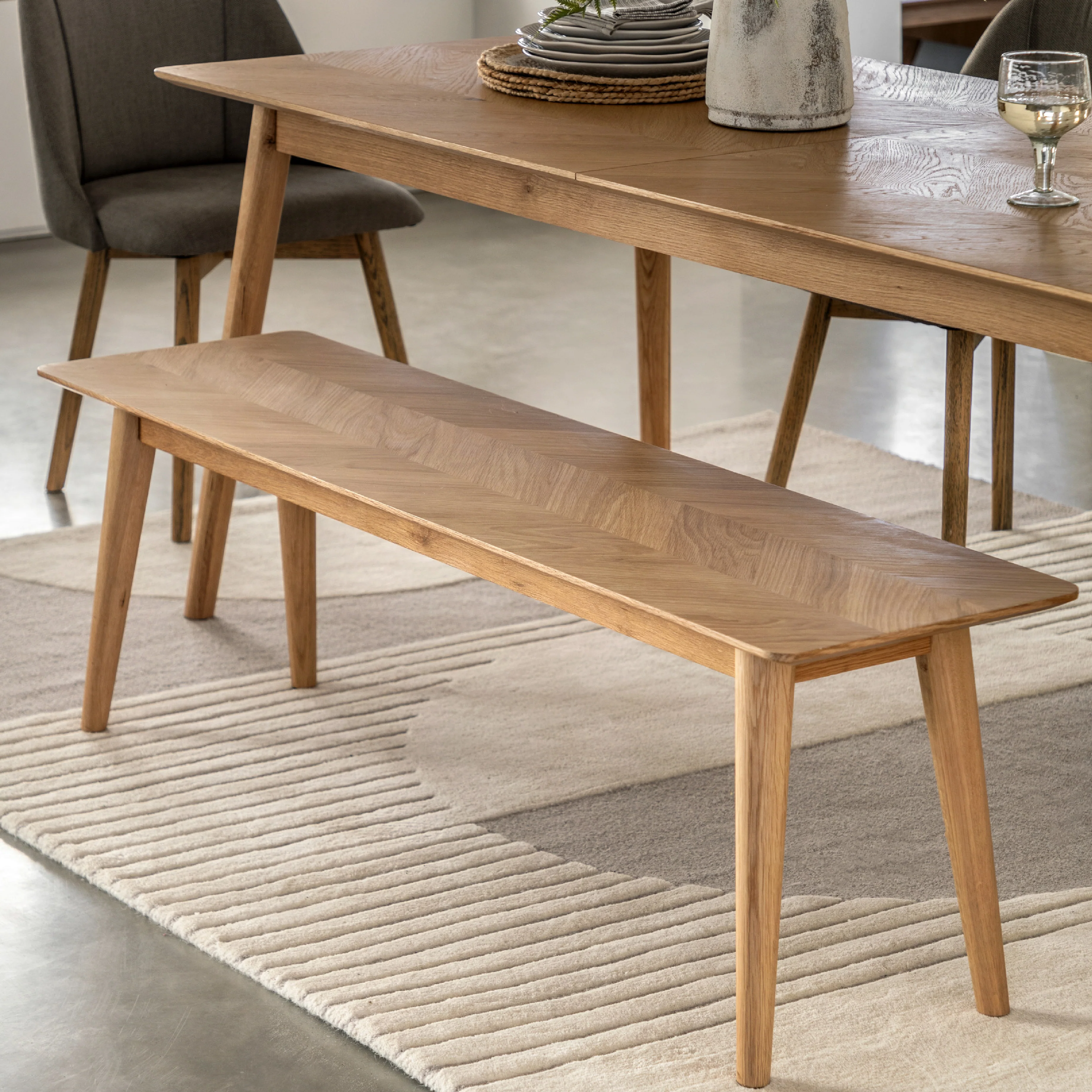 Milano Chevron Dining Bench | Oak