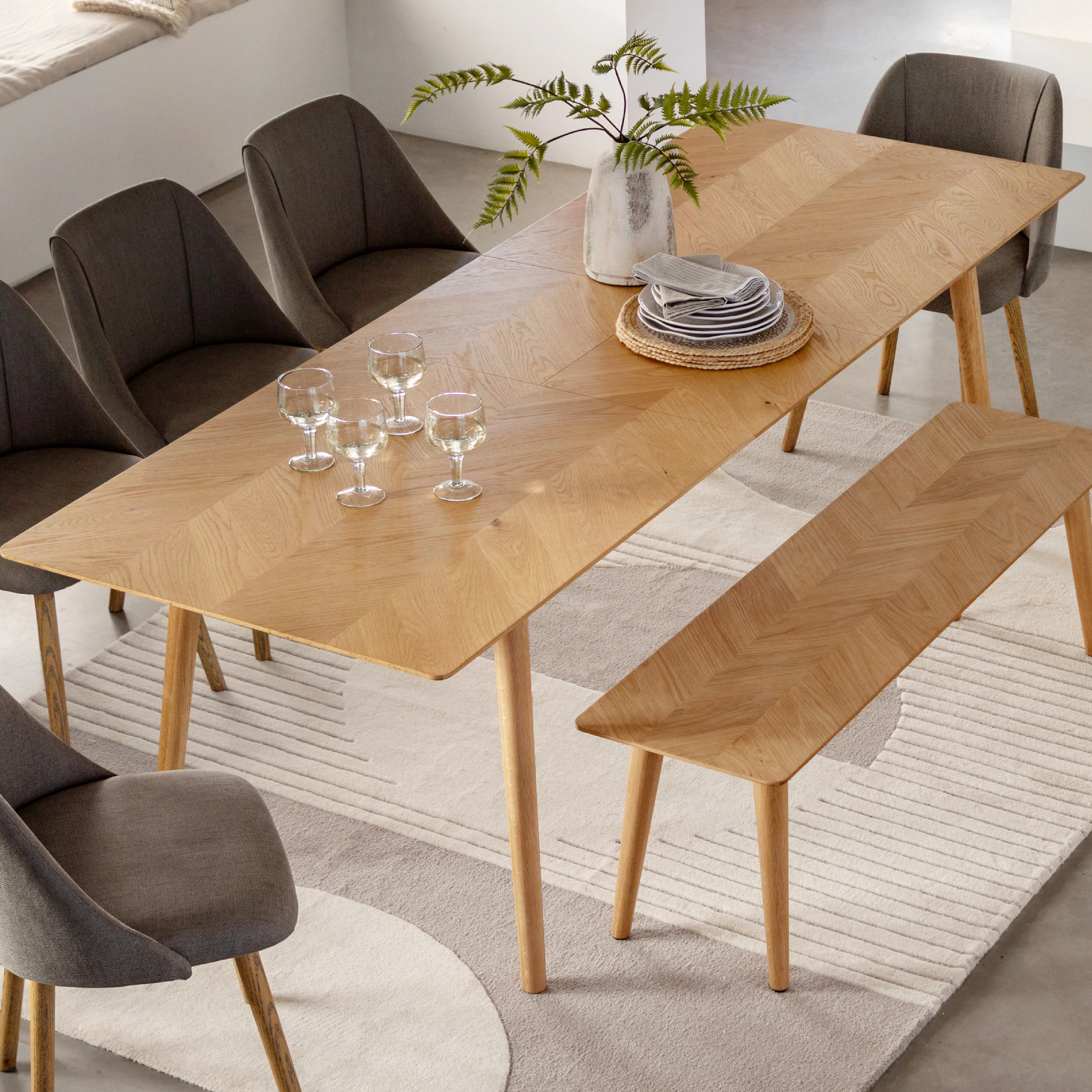 Milano Chevron Extending Dining Table | Oak