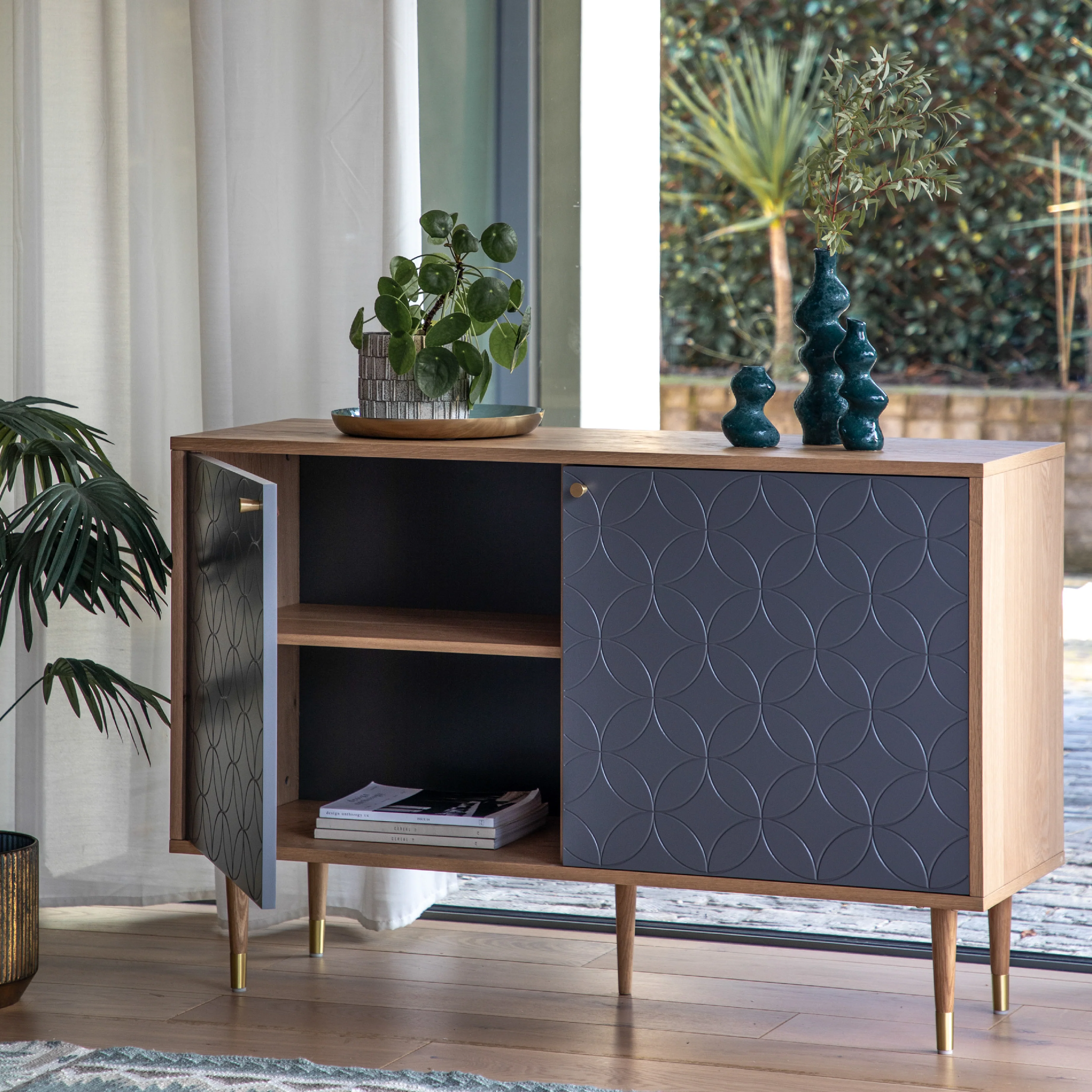 Newbury Bauhaus 2 Door Cabinet | Grey/Oak - Image 2