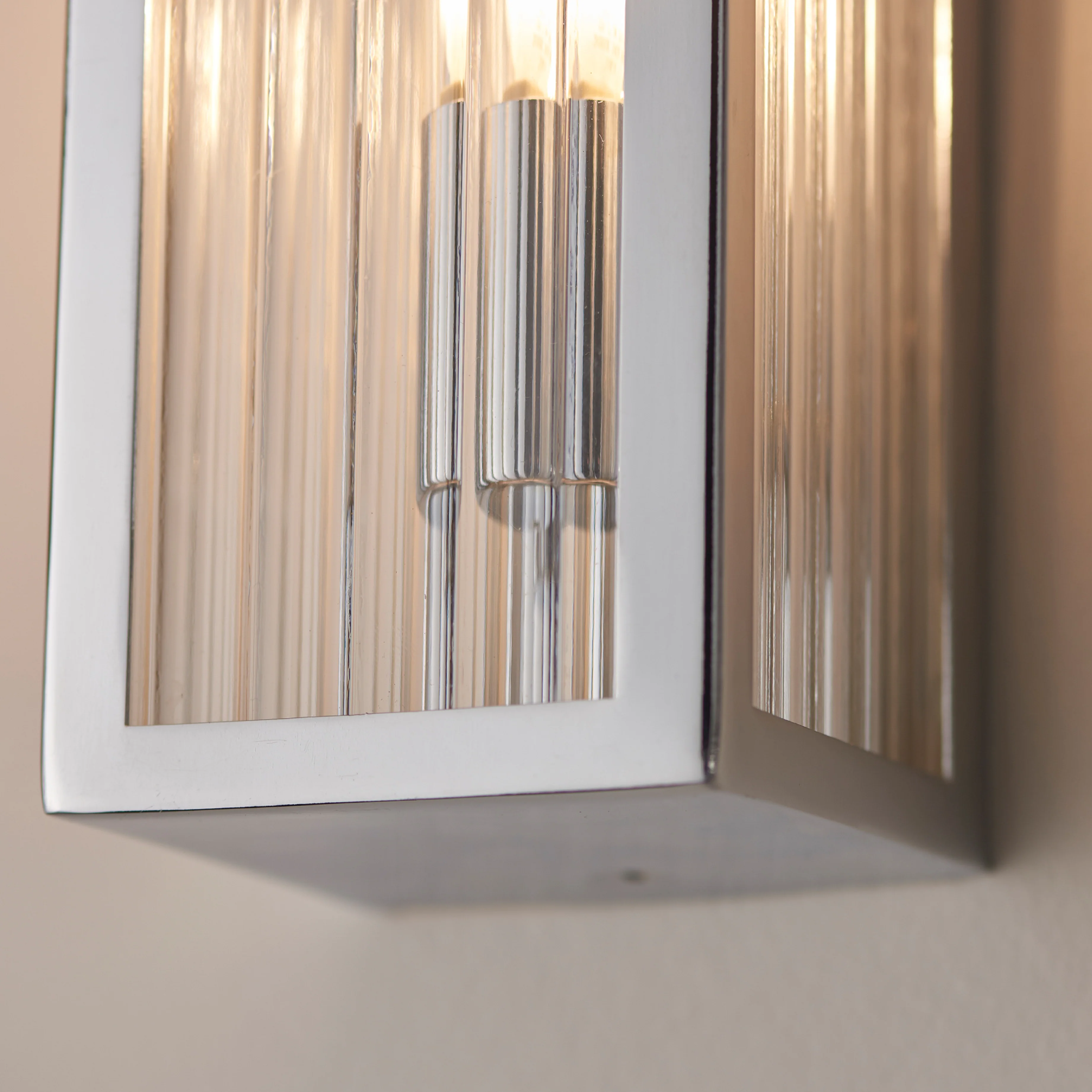 Newham Ribbed Double Bathroom Wall Light | Chrome/Clear - Image 2