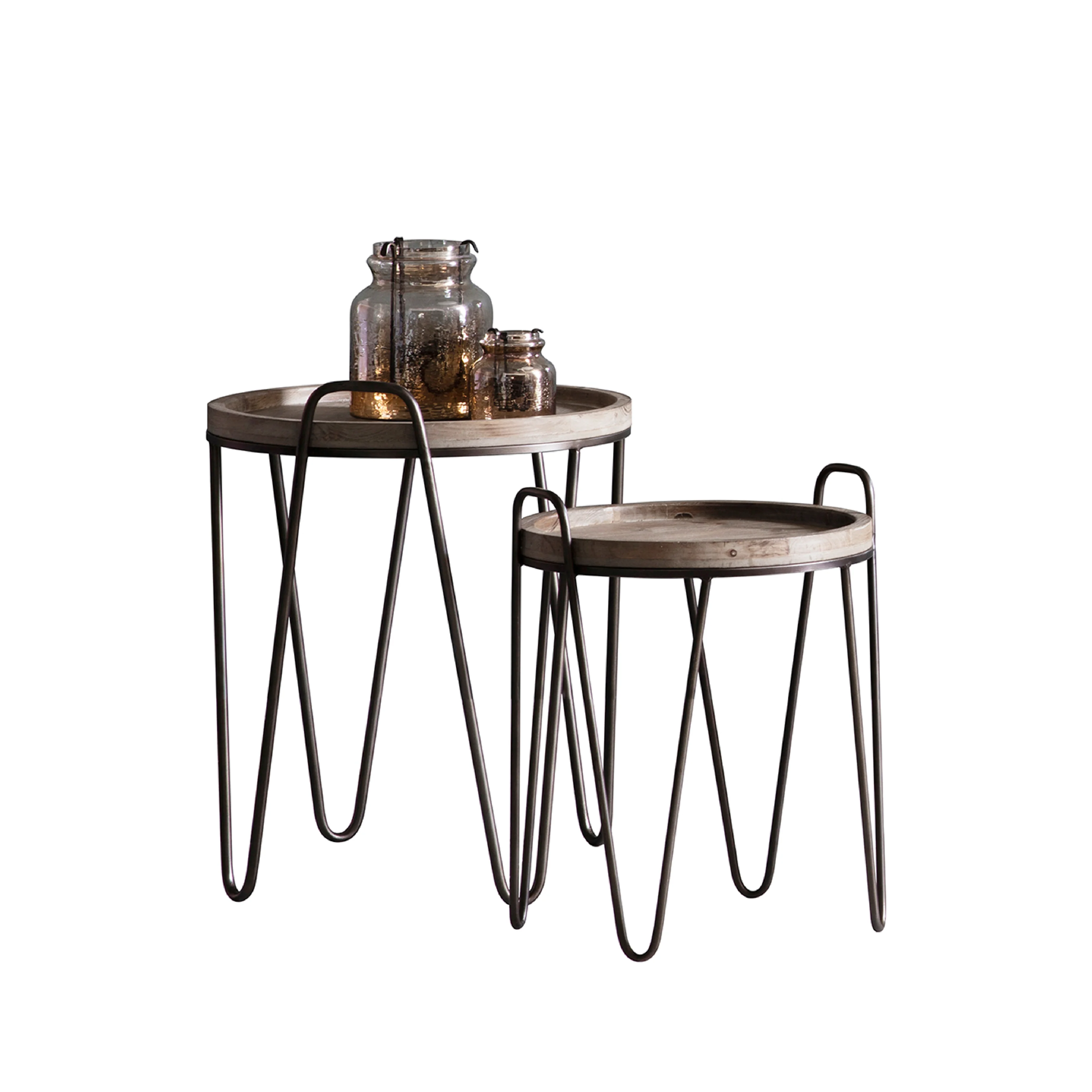Nuffield Fir Wood Nesting Side Tables | Bronze/Natural | Set of 2 - Image 2