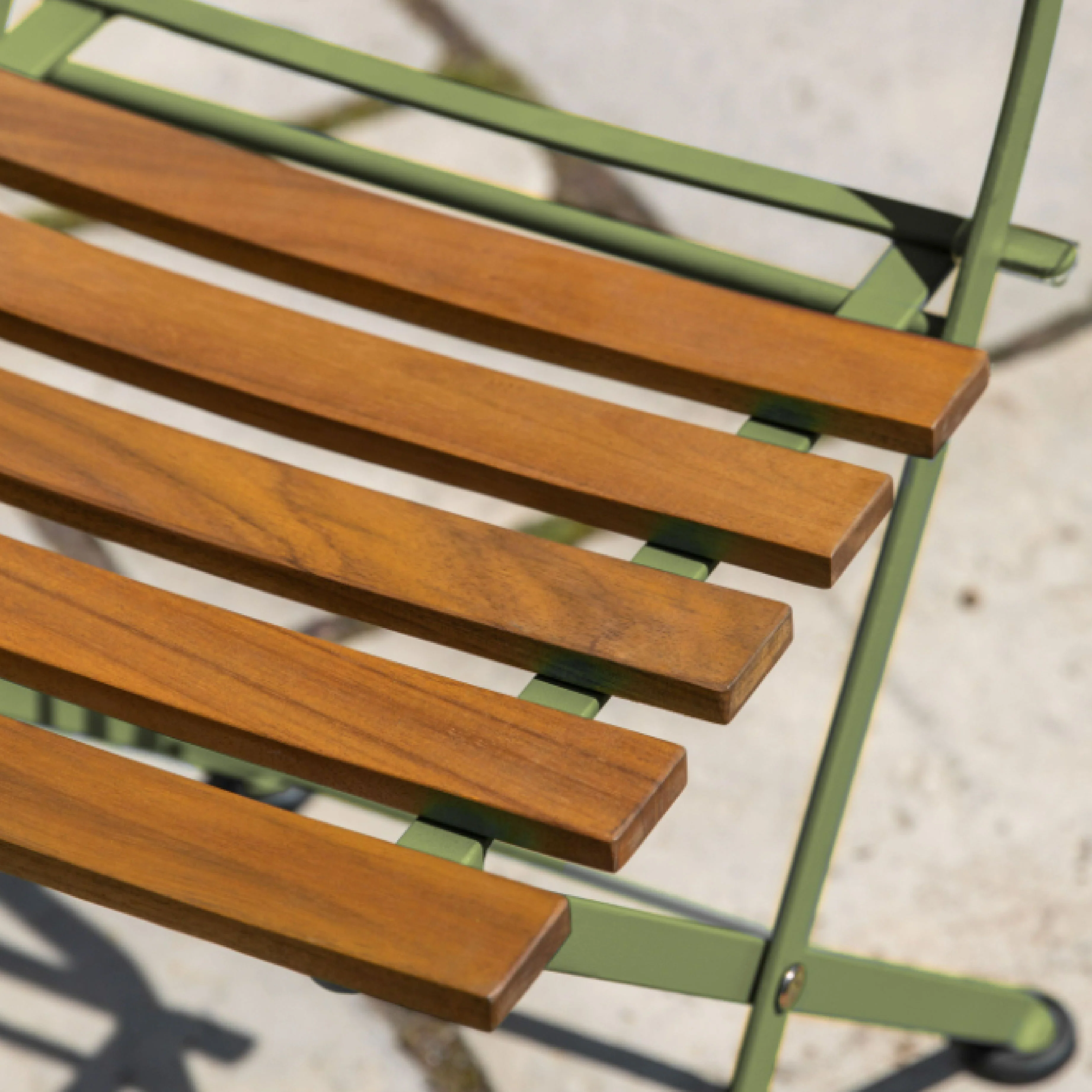 Outdoor Ronda 2 Seat Bistro Set | Natural Acacia, Green Steel - Image 3