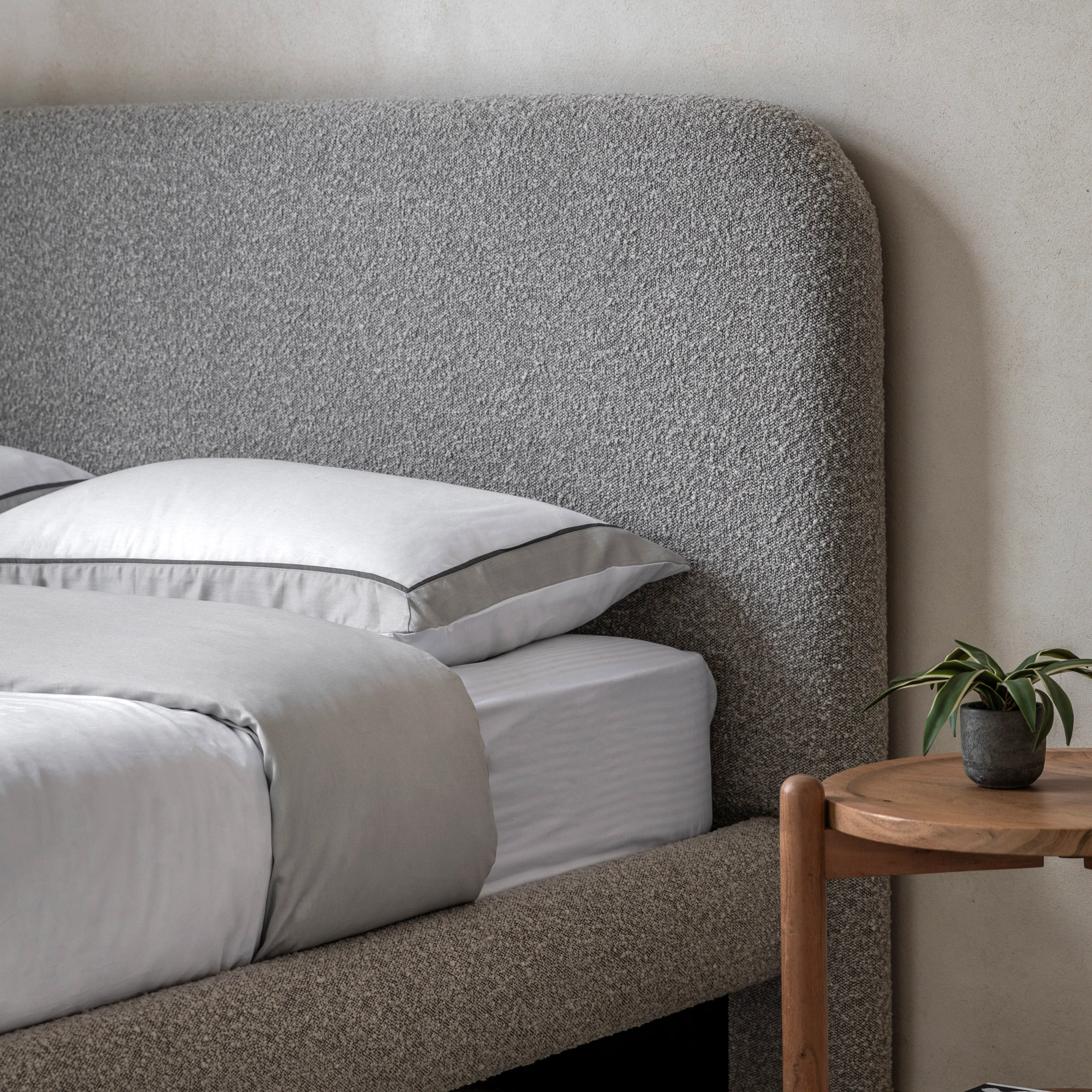 Rabley Boucle Bed Frame | Stone Grey - Image 5