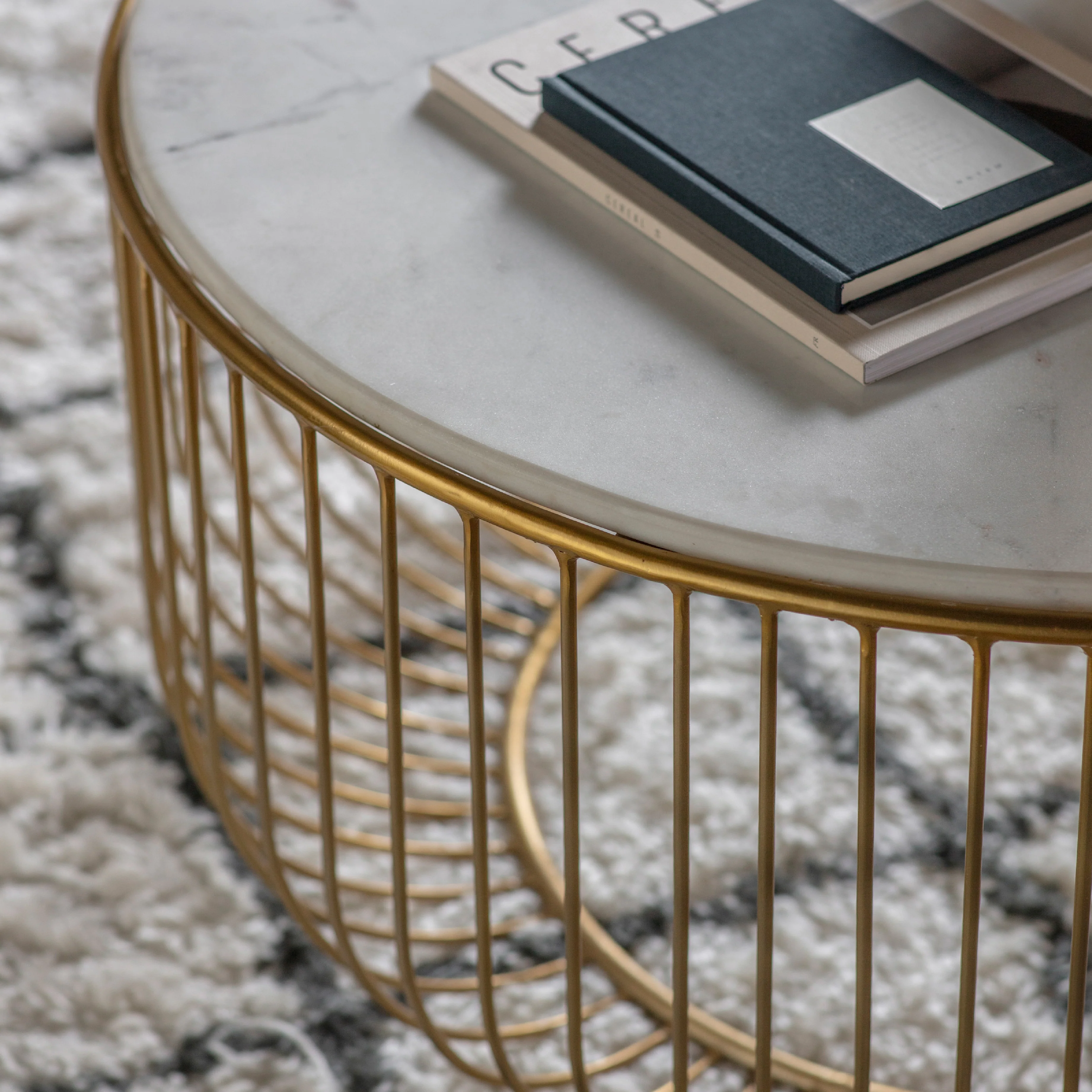 Riley Wire Coffee Table with Marble Top | Gold - Image 2