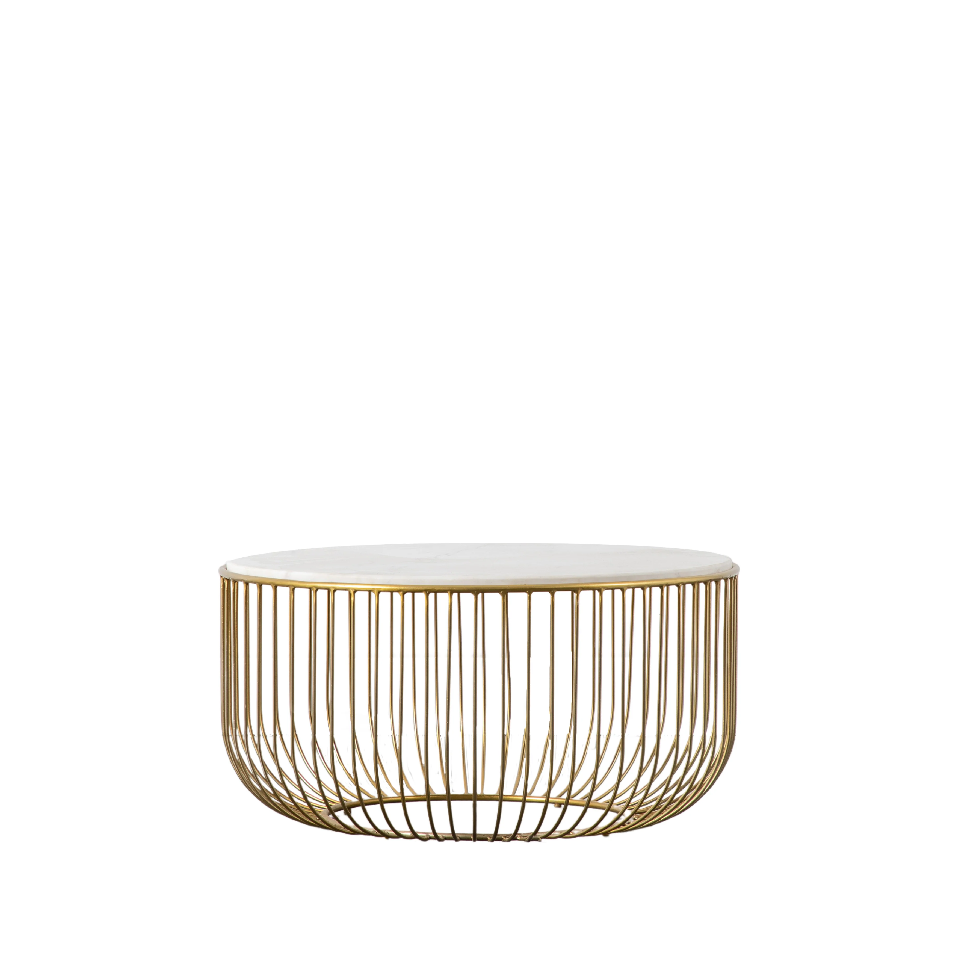Riley Wire Coffee Table with Marble Top | Gold - Image 3