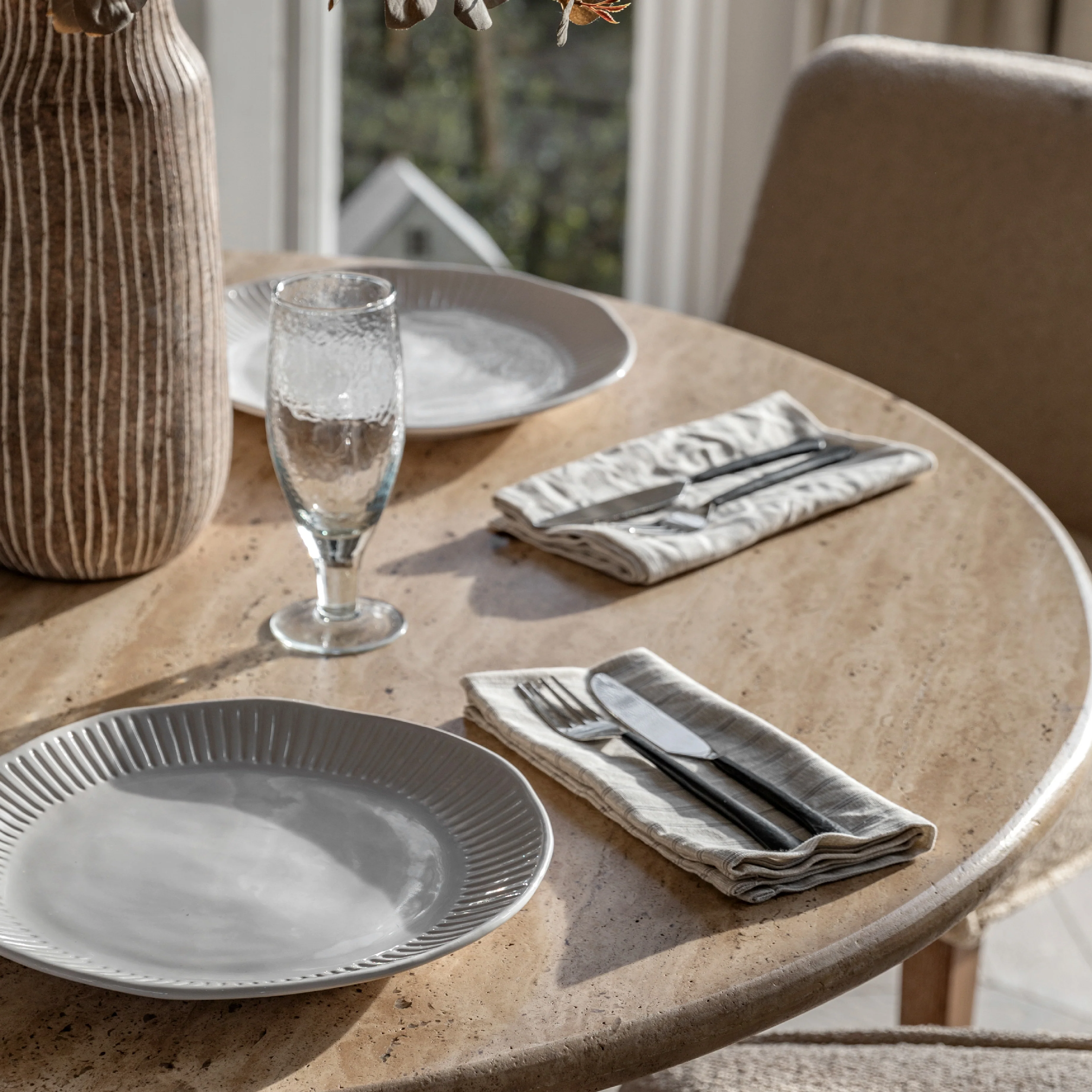 Sculpt Retro Travertine Top Dining Table | Dark Wood - Image 2