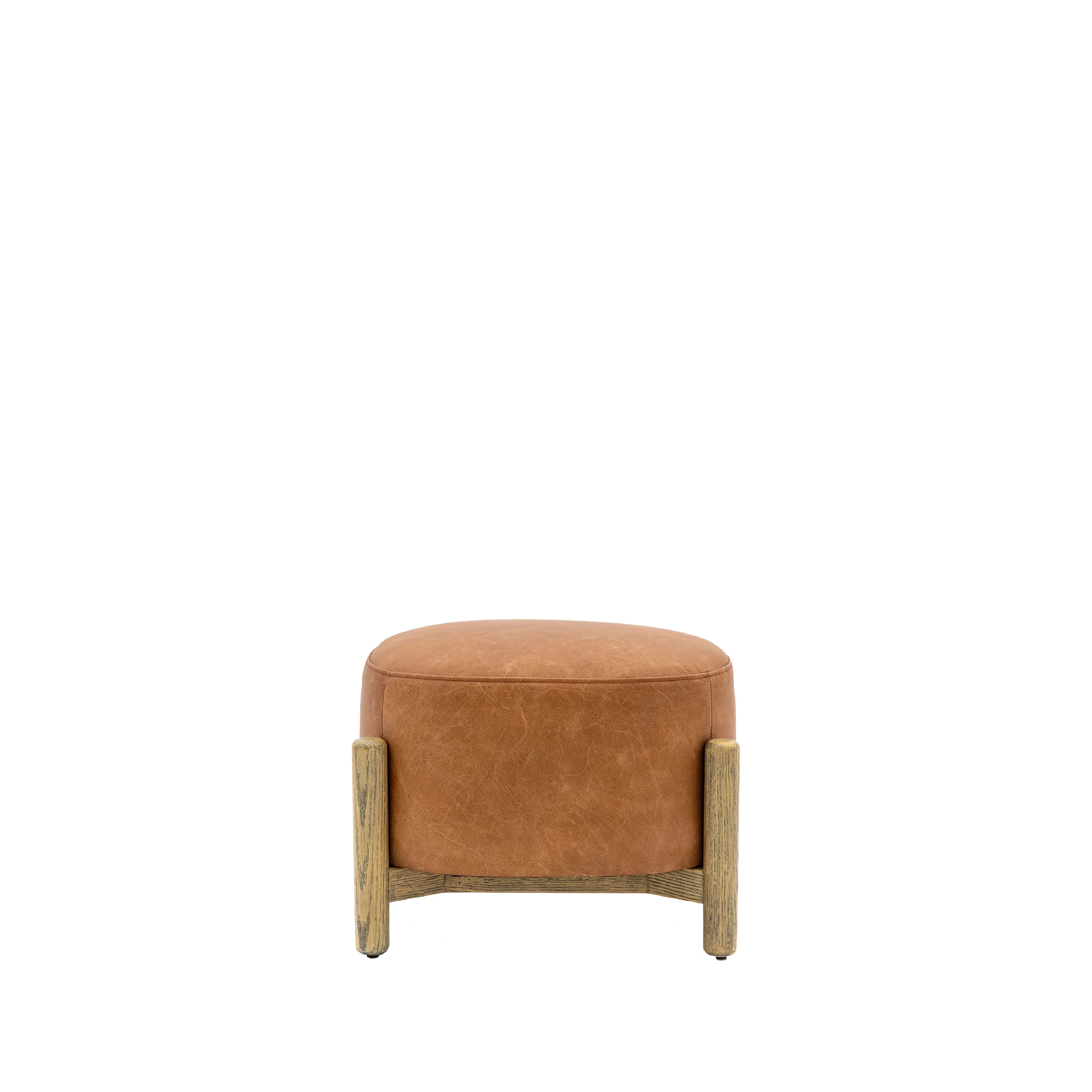 Tindon Curve Leather Footstool | Vintage Brown - Image 3