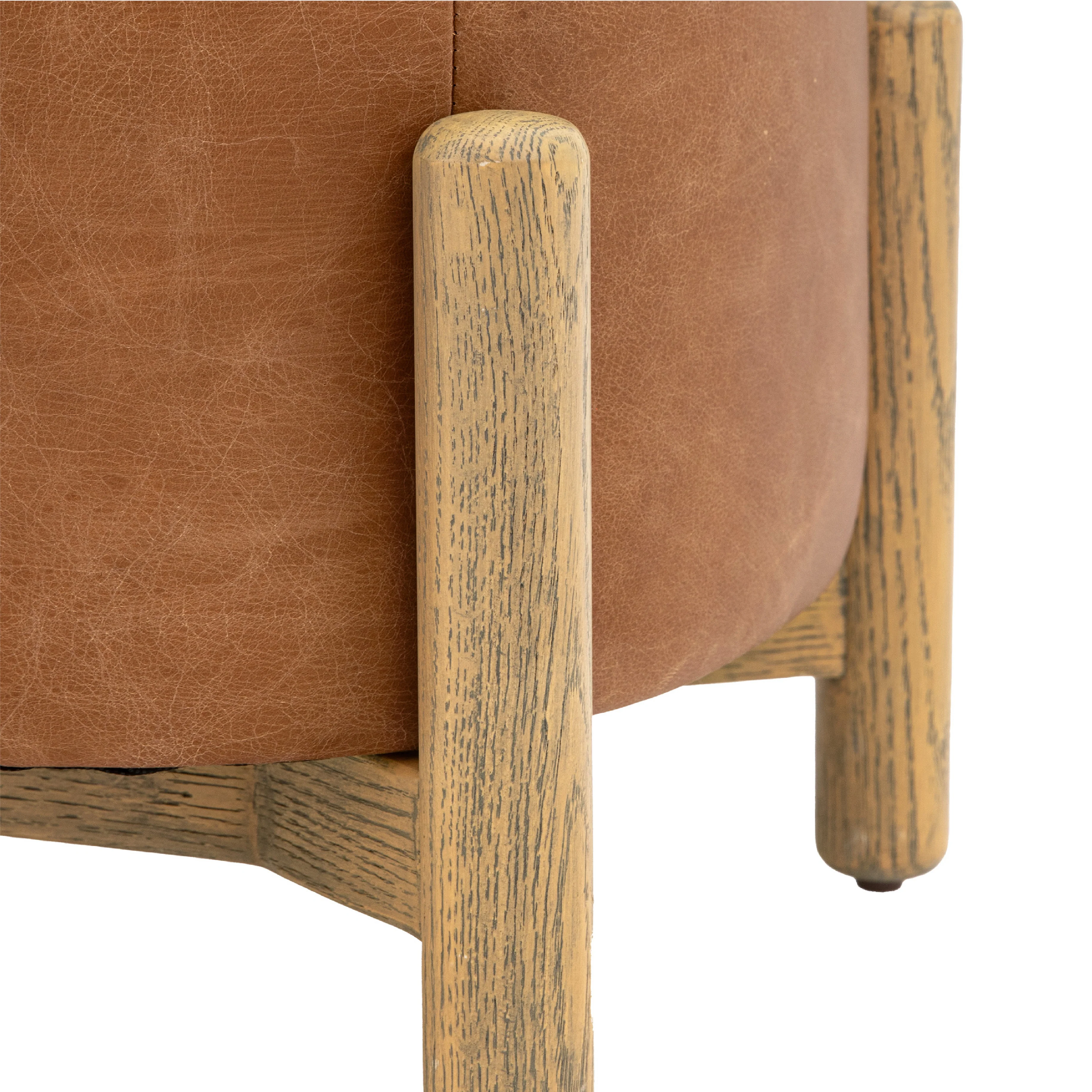 Tindon Curve Leather Footstool | Vintage Brown - Image 4