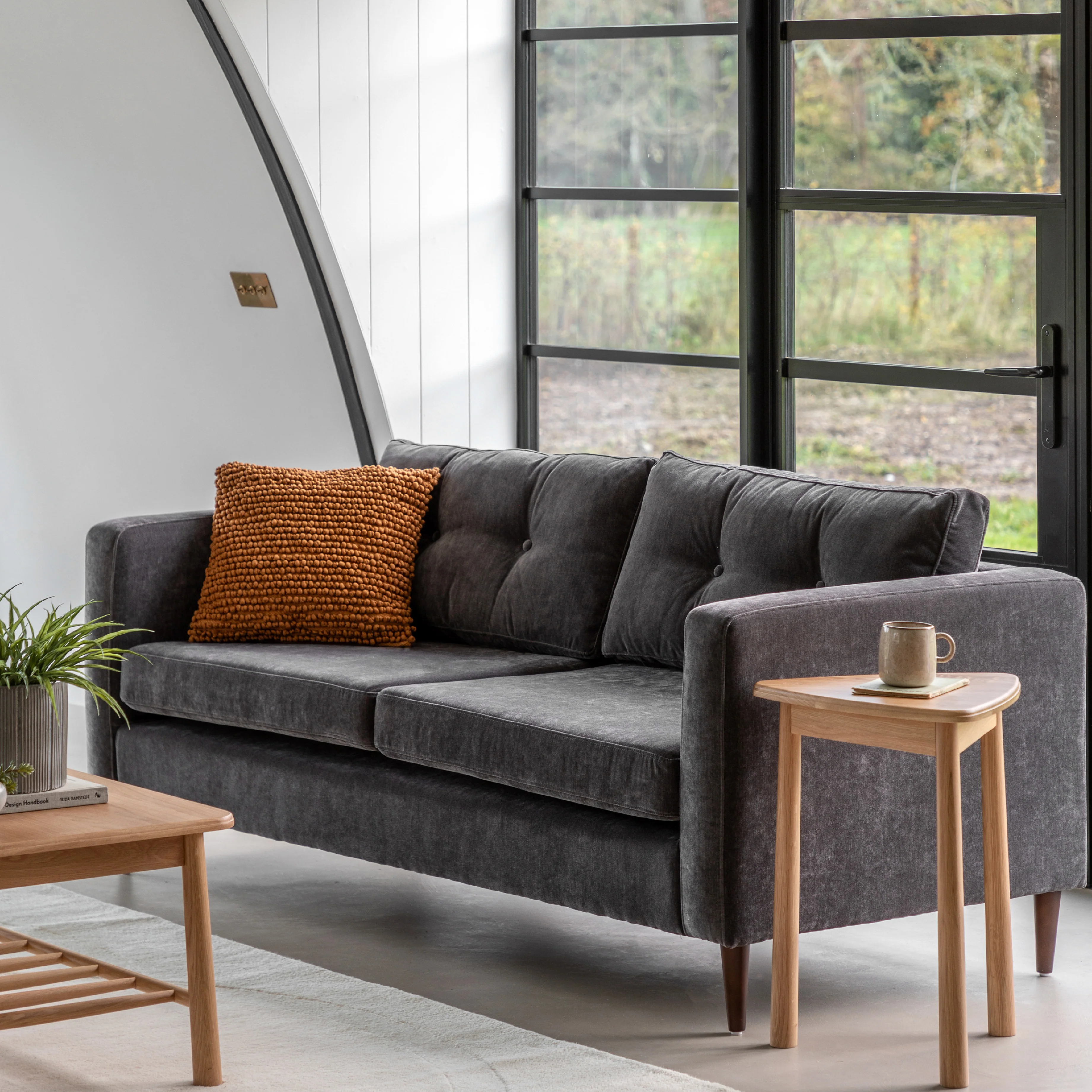 Whitwell Button 3 Seat Sofa | Charcoal - Image 2