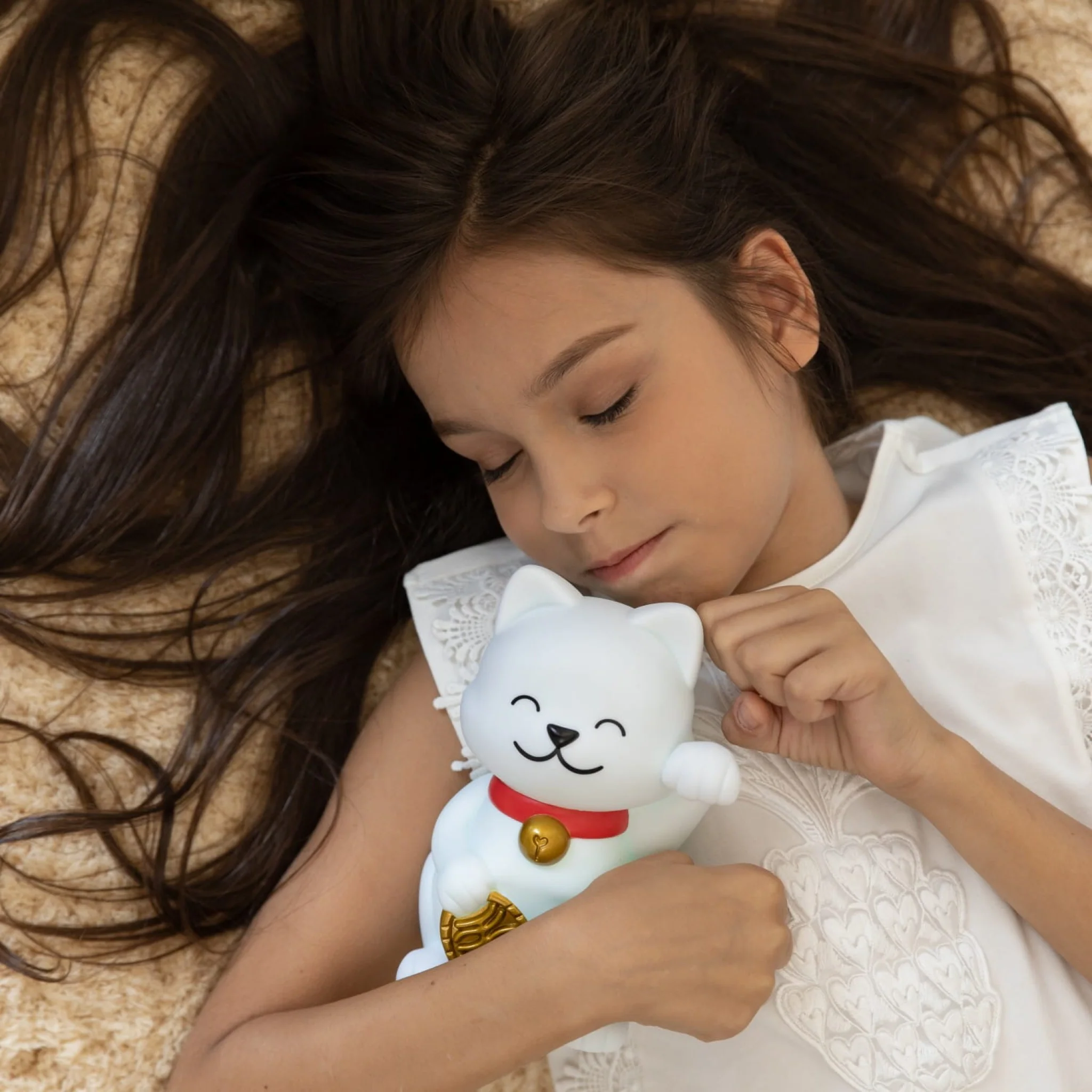 Colour Changing Night Light | White & Gold Lucky Cat | Medium - Image 2