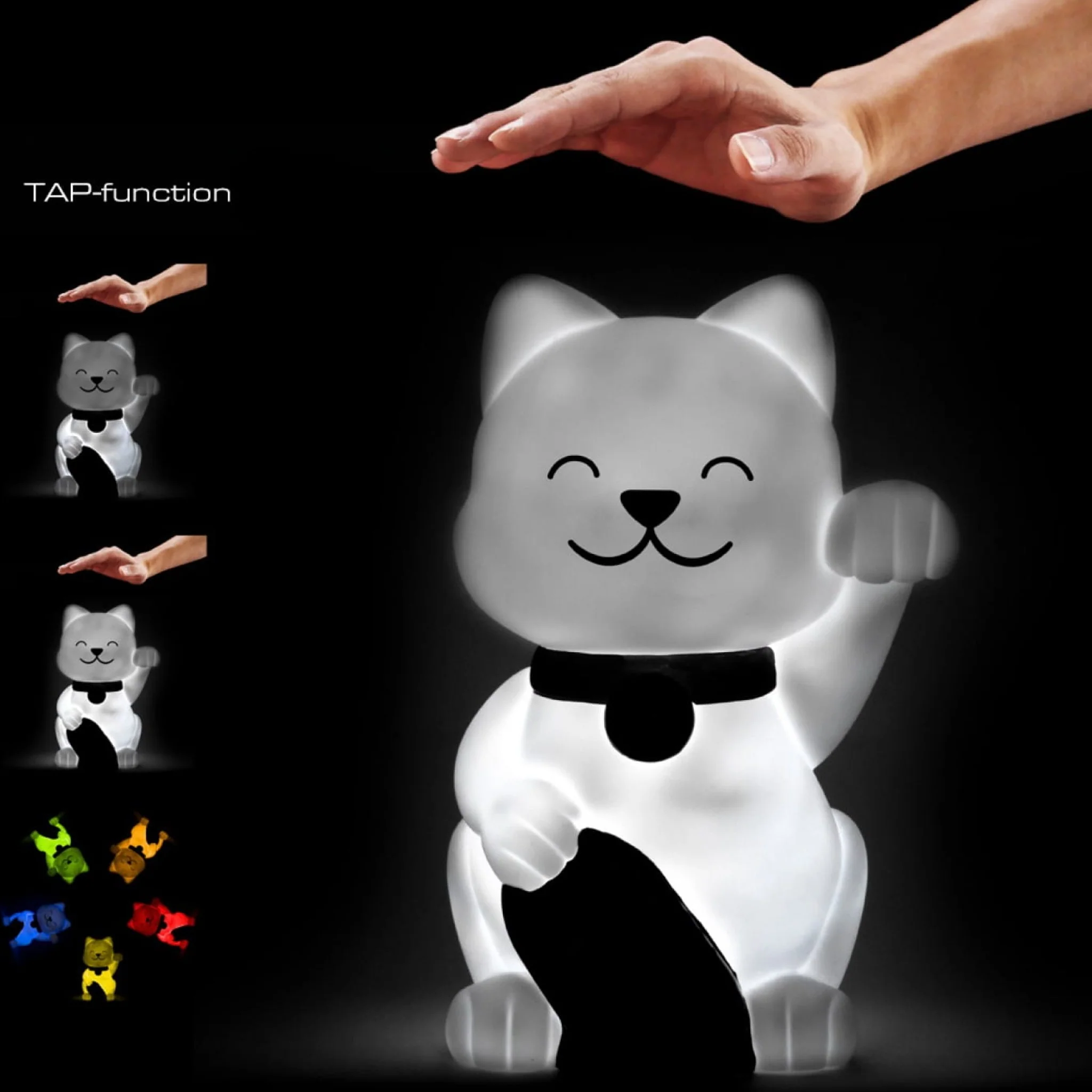 Colour Changing Night Light | White & Gold Lucky Cat | Medium - Image 4