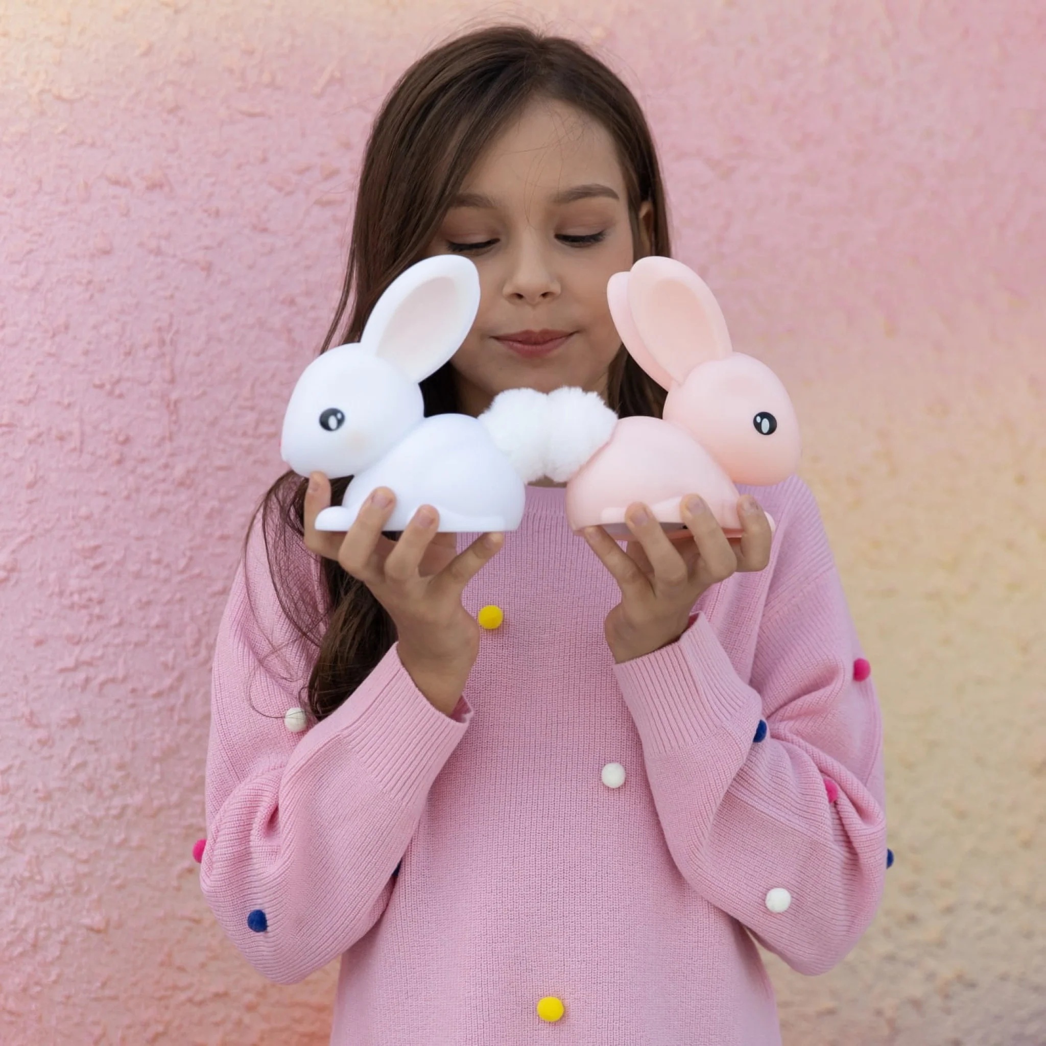 Colour Changing Night Light | White Bunny with Faux Fur Pom Tail | Medium - Image 2