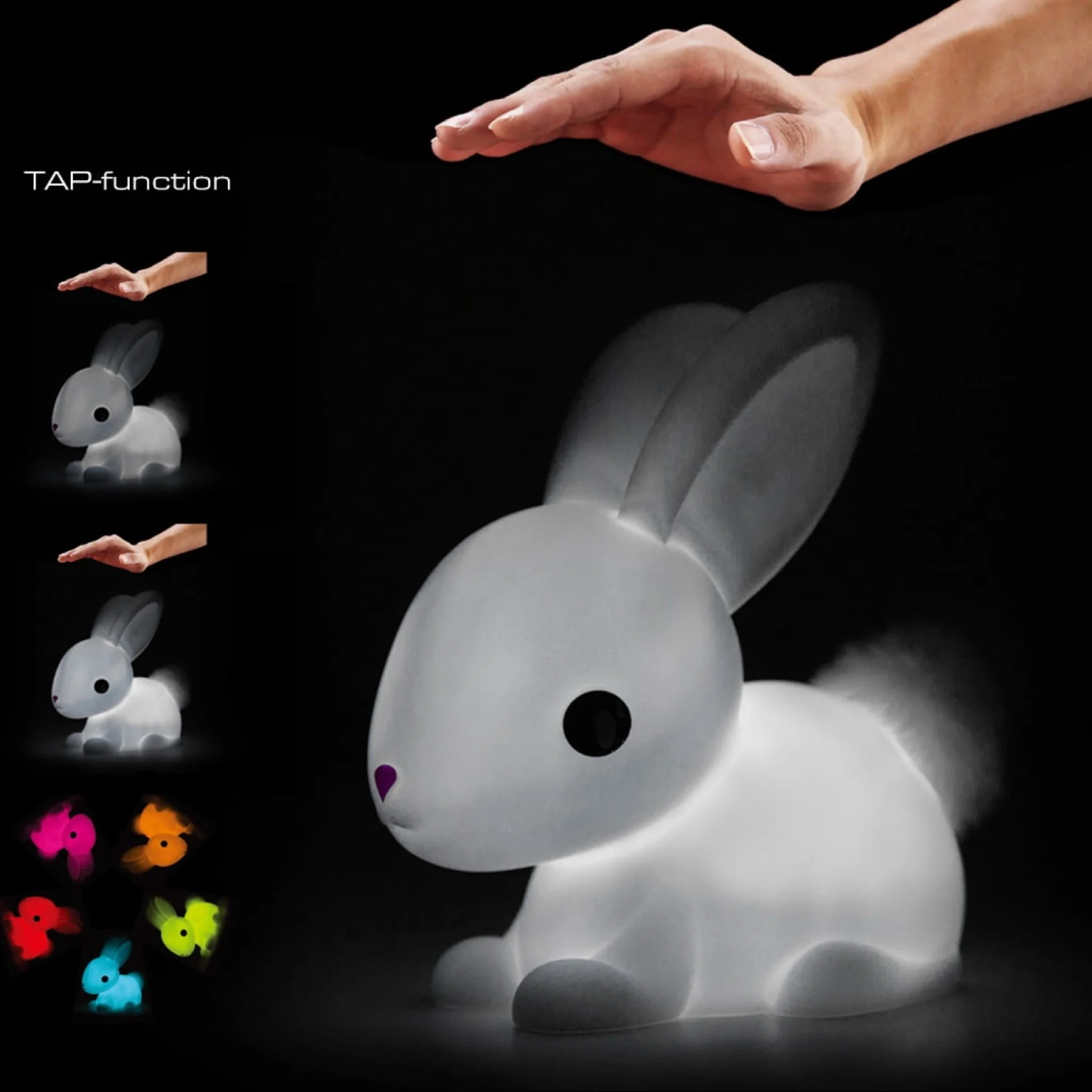 Colour Changing Night Light | White Bunny with Faux Fur Pom Tail | Medium - Image 5