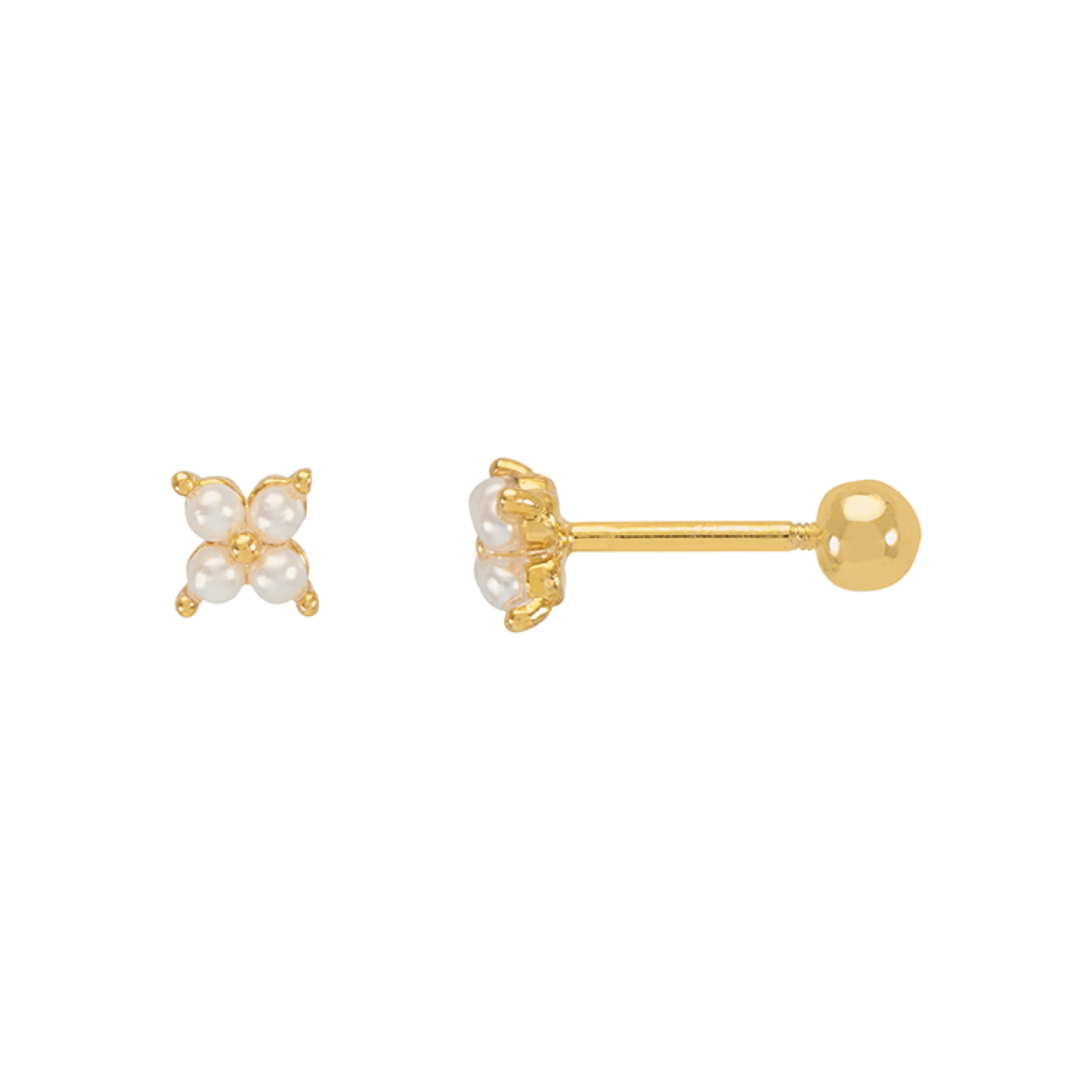 Mini Pearl Flower Stud Earrings | Gold Plated