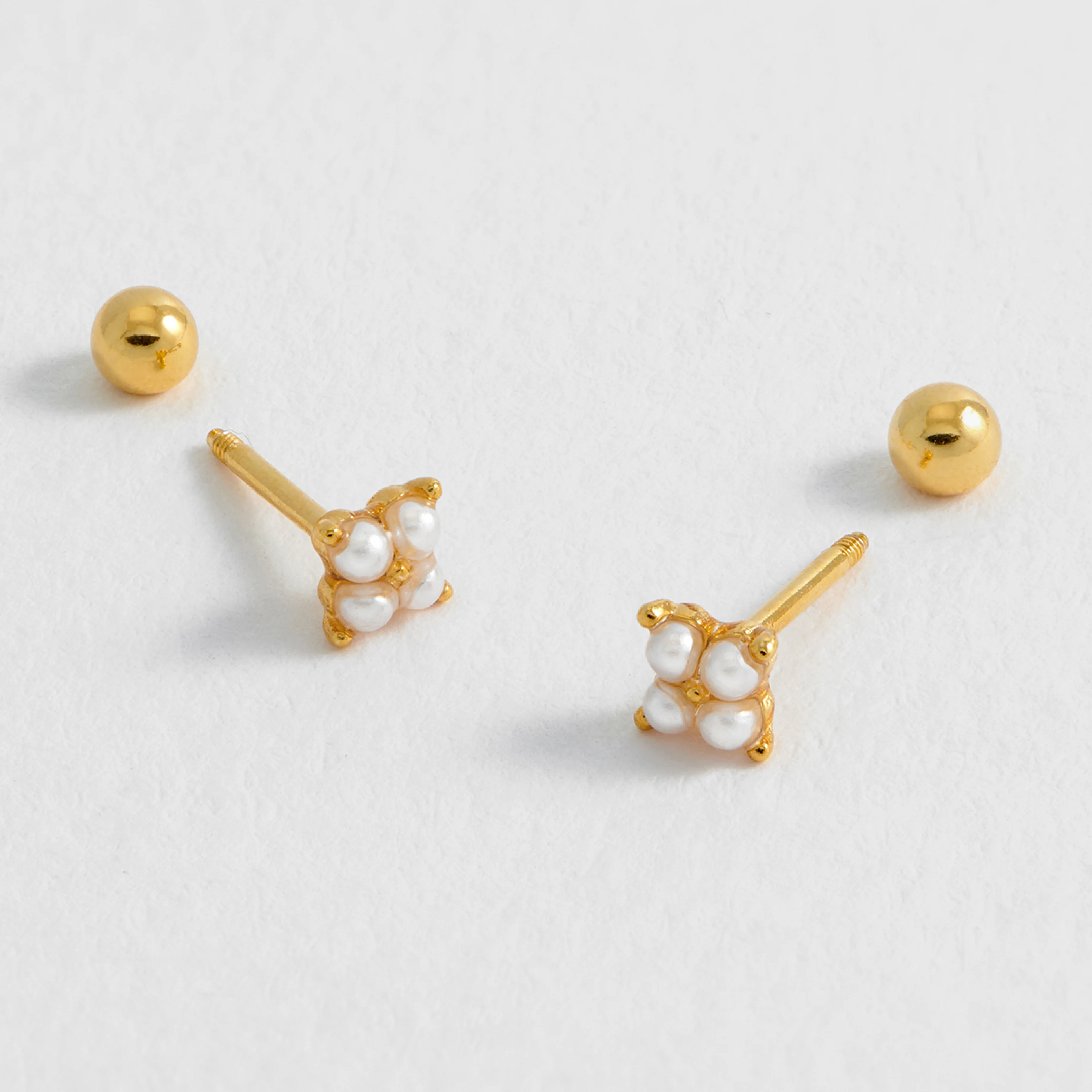 Mini Pearl Flower Stud Earrings | Gold Plated - Image 4