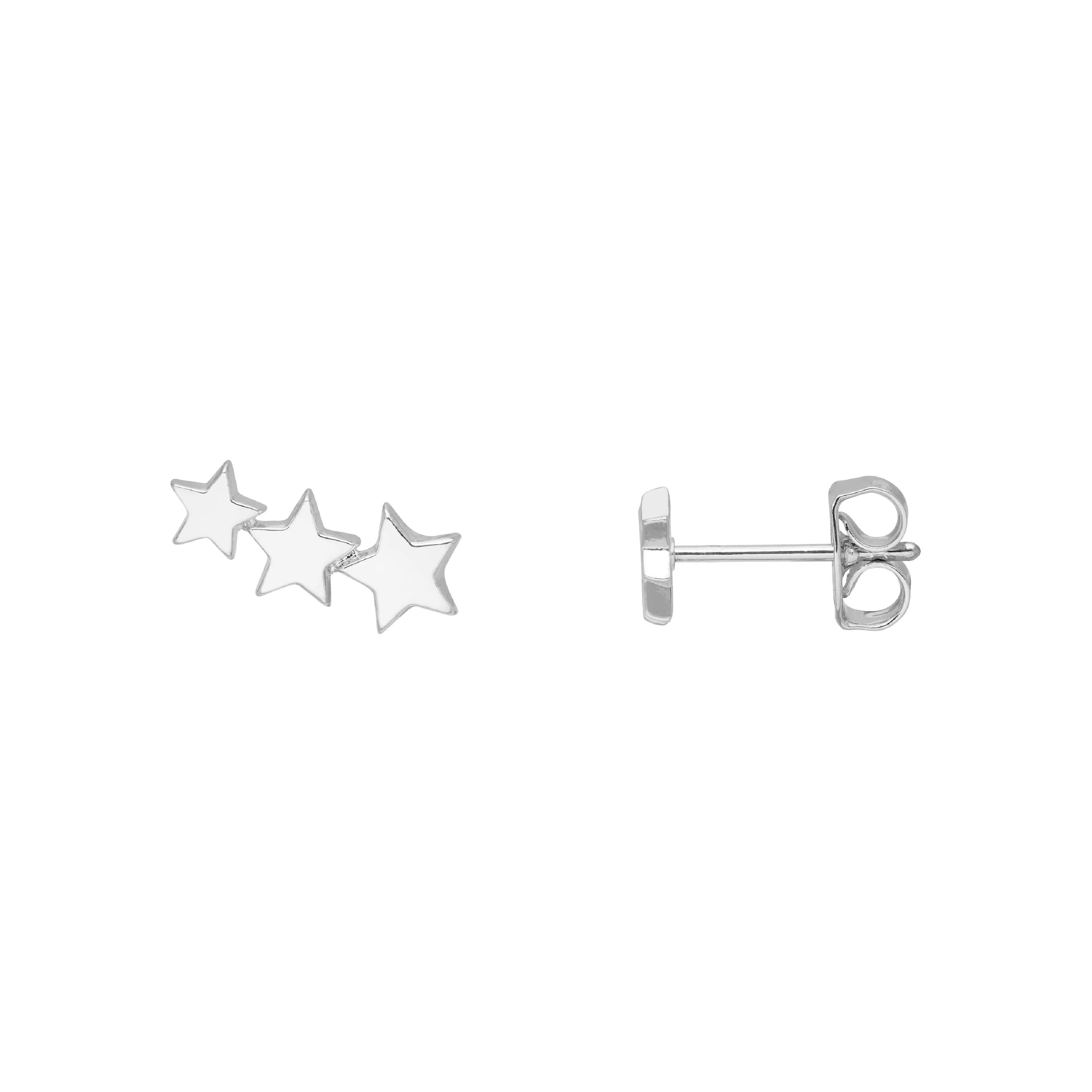 Triple Star Crawler Stud Earrings | Silver Plated