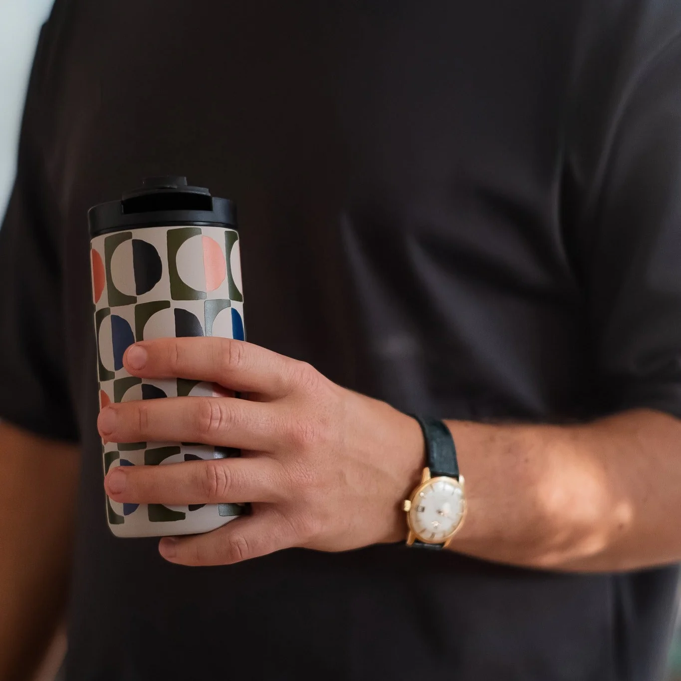 Men's Stainless Steel Travel Mug | Geo Circles - Image 2