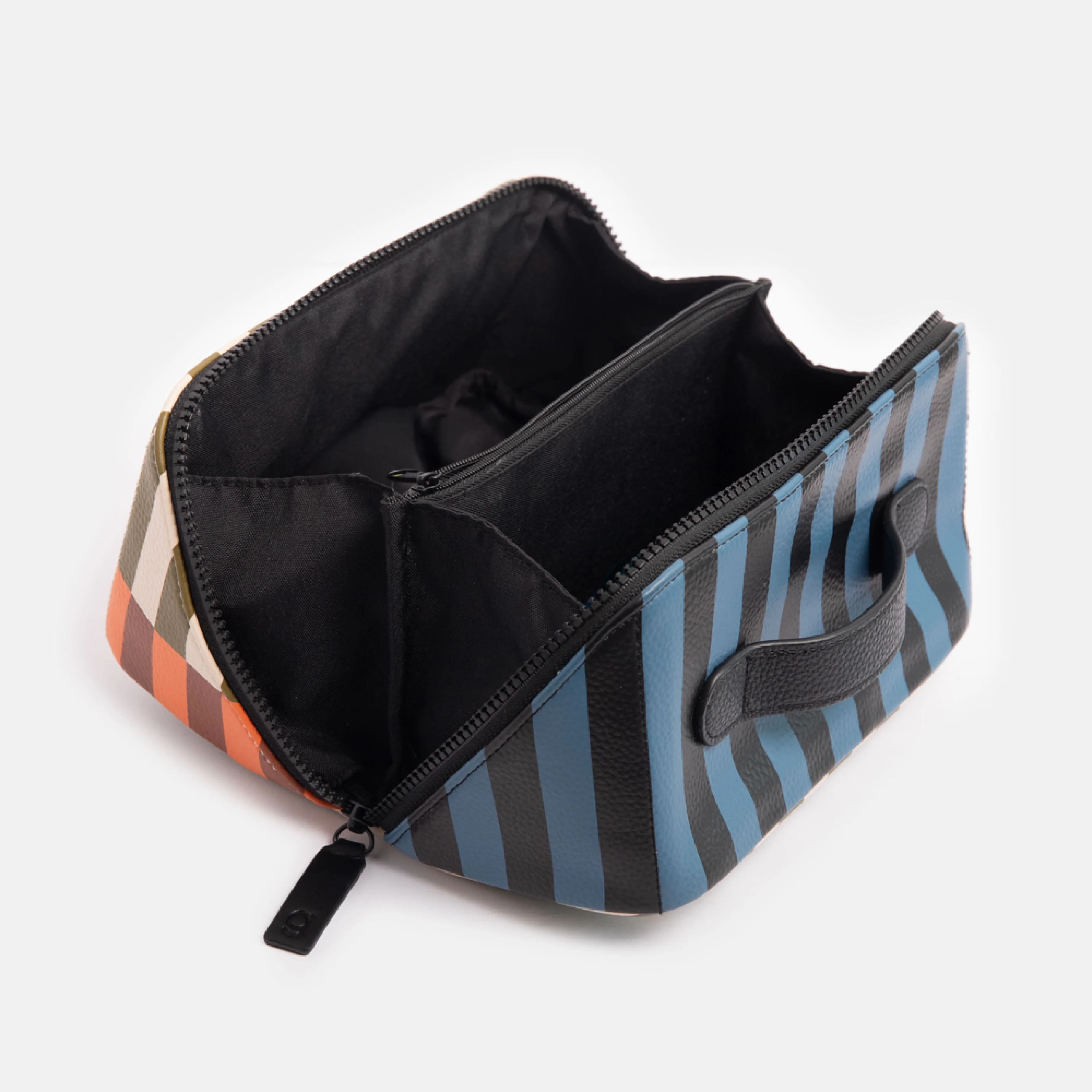Men's Vegan Leather Flat Lay Wash Bag | Retro Stripe | Large - Image 4