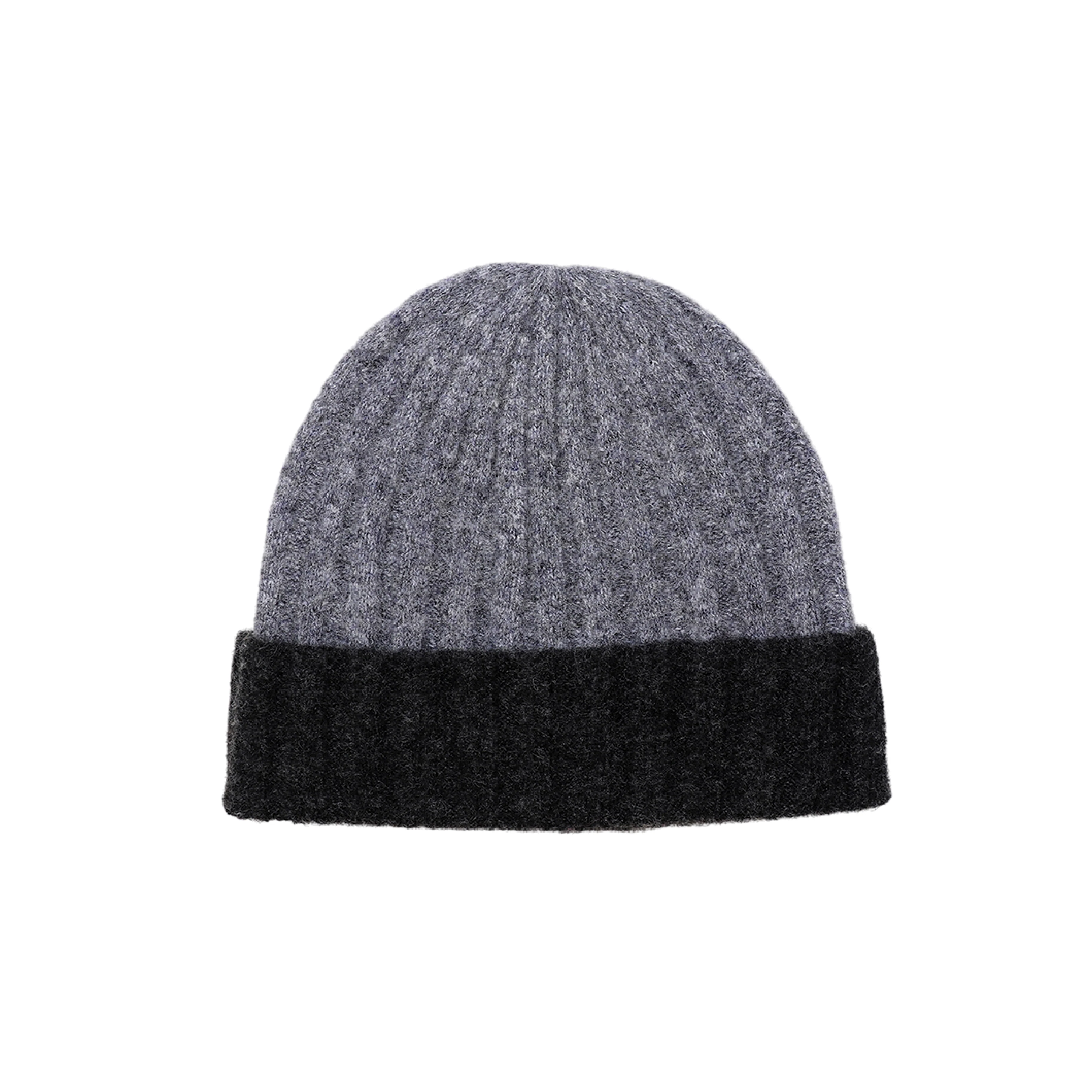 Men's Ribbed Colour Block Beanie Hat | Grey/Black - Image 2