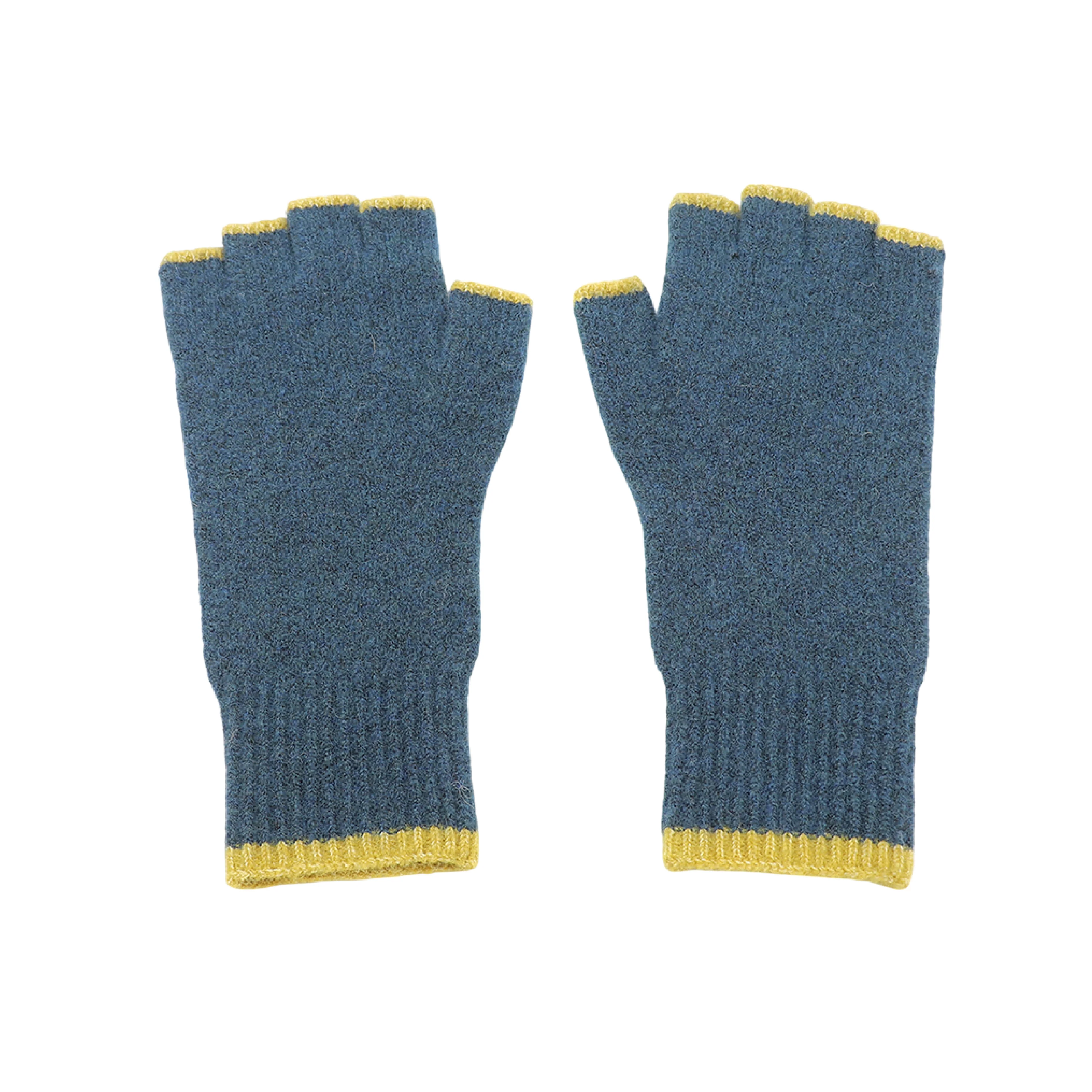 Men's Ribbed Knit Fingerless Gloves | Dusky Teal/Yellow - Image 2