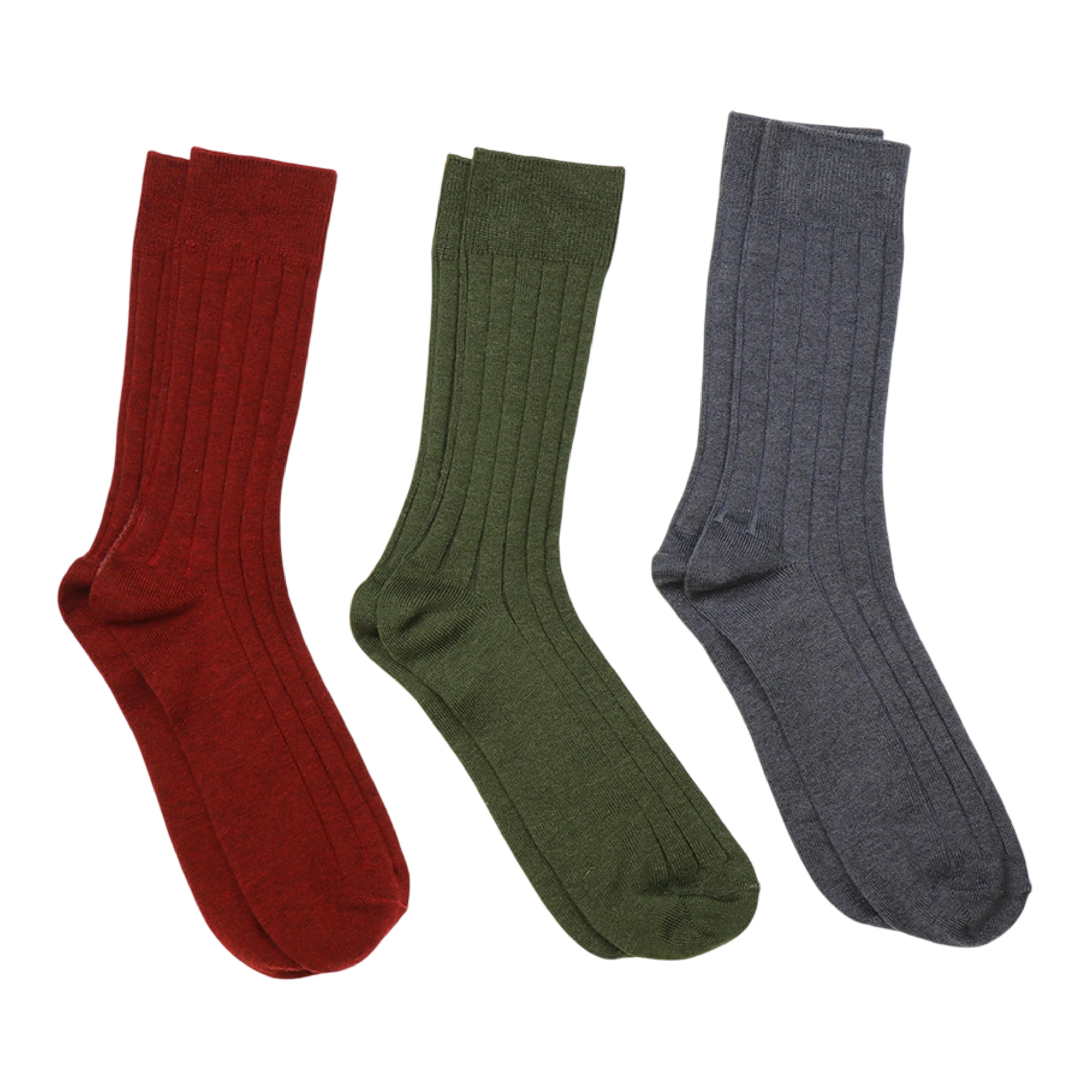 Men's Ribbed Socks Box | Red/Khaki/Grey | Set of 3 - Image 2