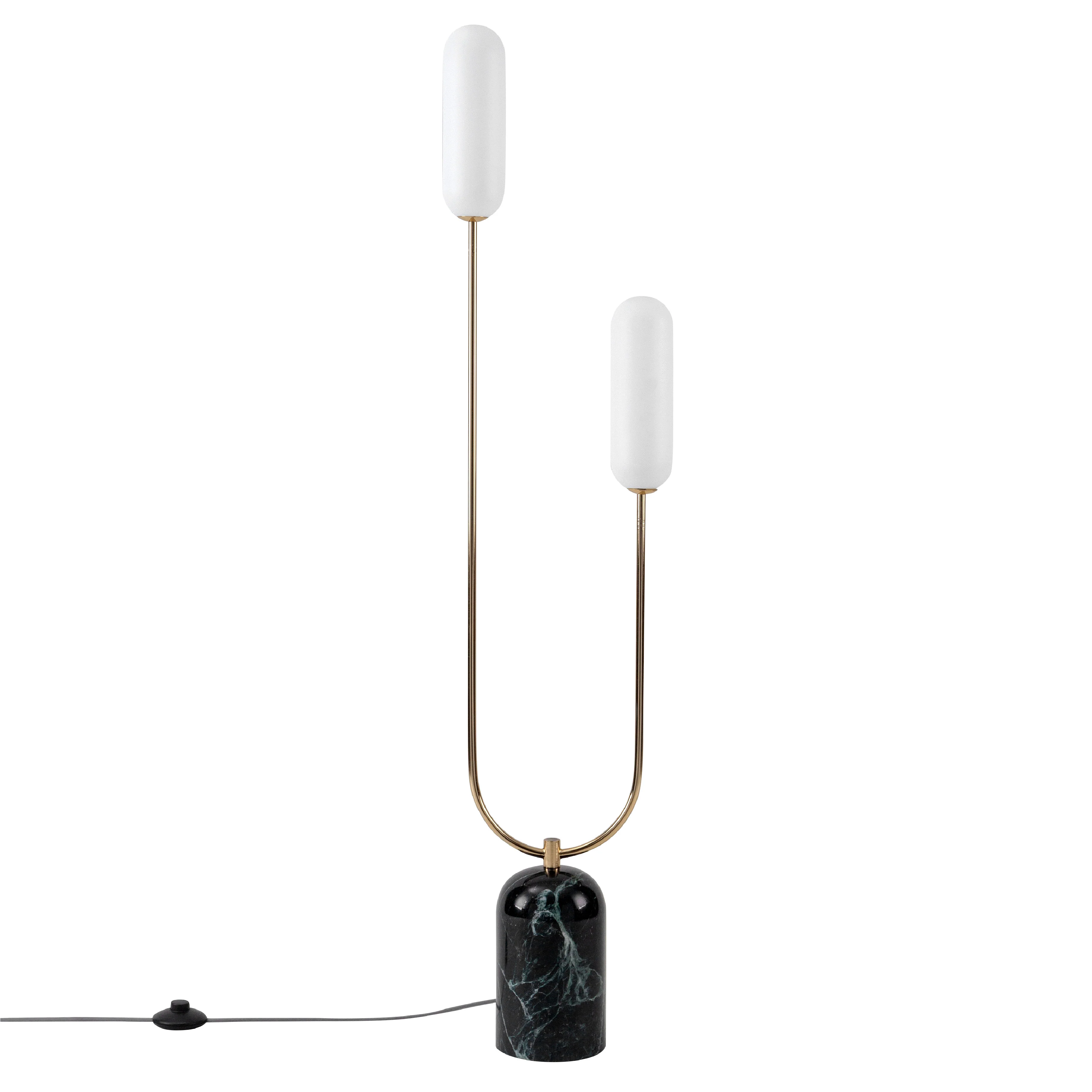 2 Shade Marble Curve Floor Lamp | Olive Green - Image 3