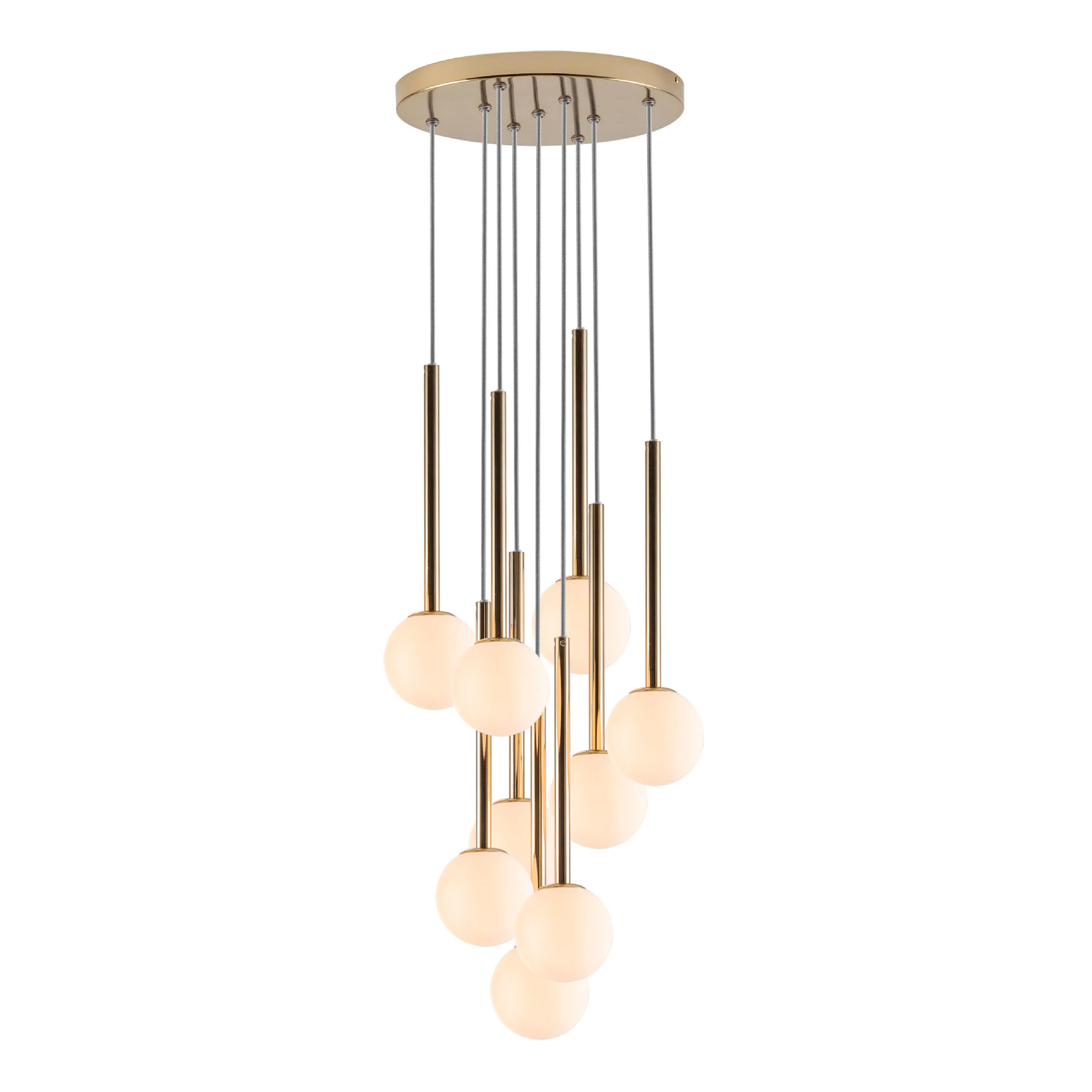 9 Shade Opal Ball Cluster Ceiling Light | Brass - Image 3