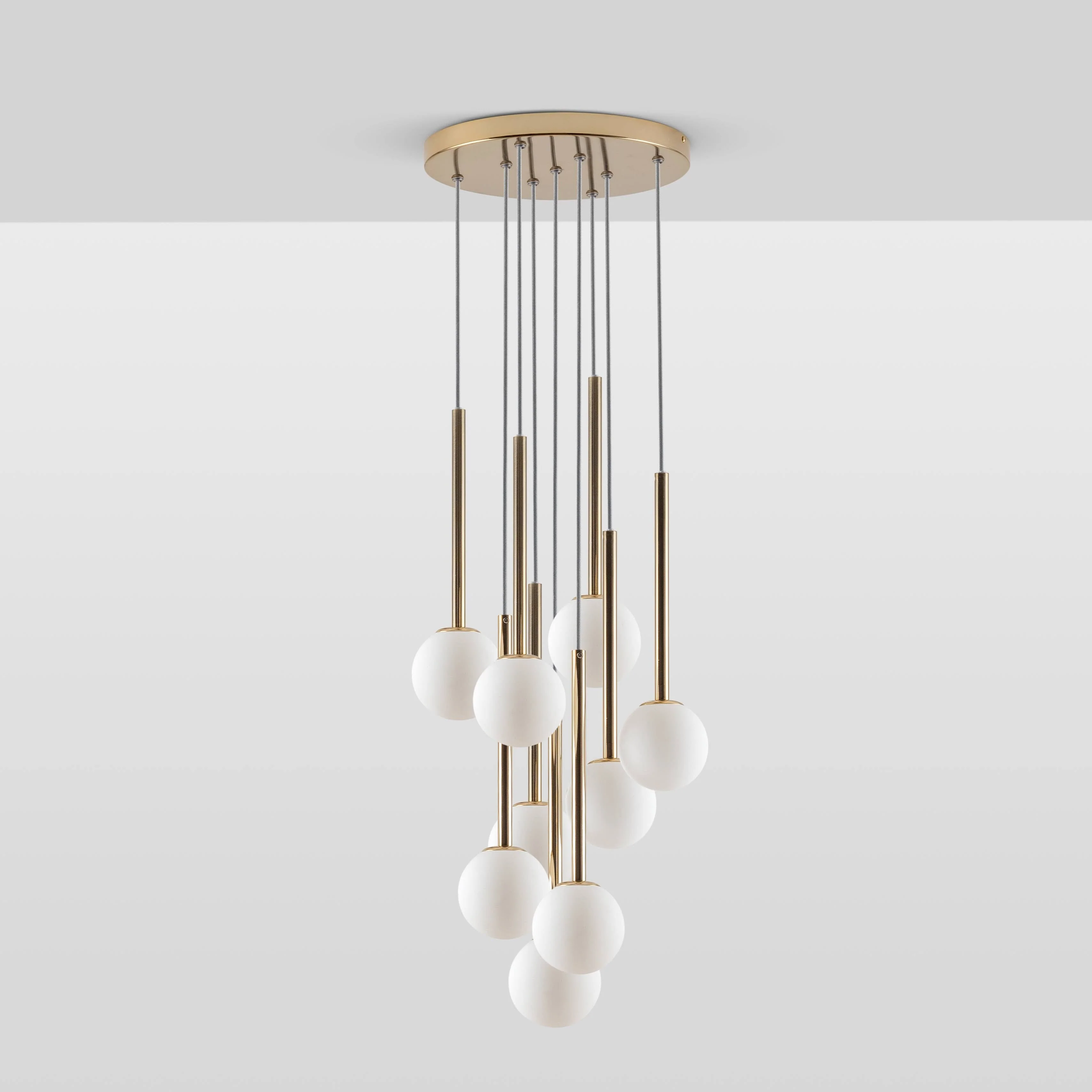 9 Shade Opal Ball Cluster Ceiling Light | Brass - Image 4