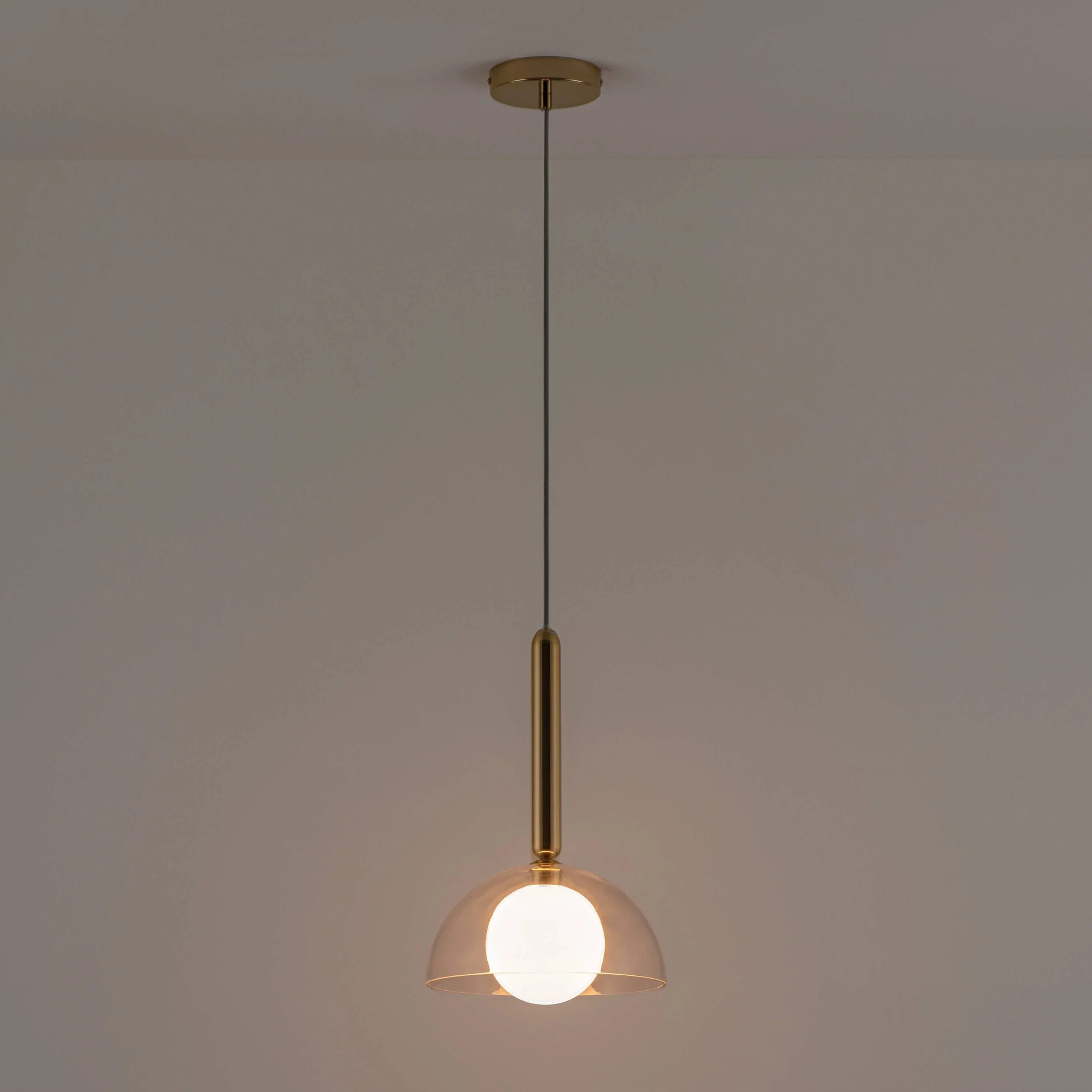 Glass Dome Pendant Ceiling Light | Brass - Image 5
