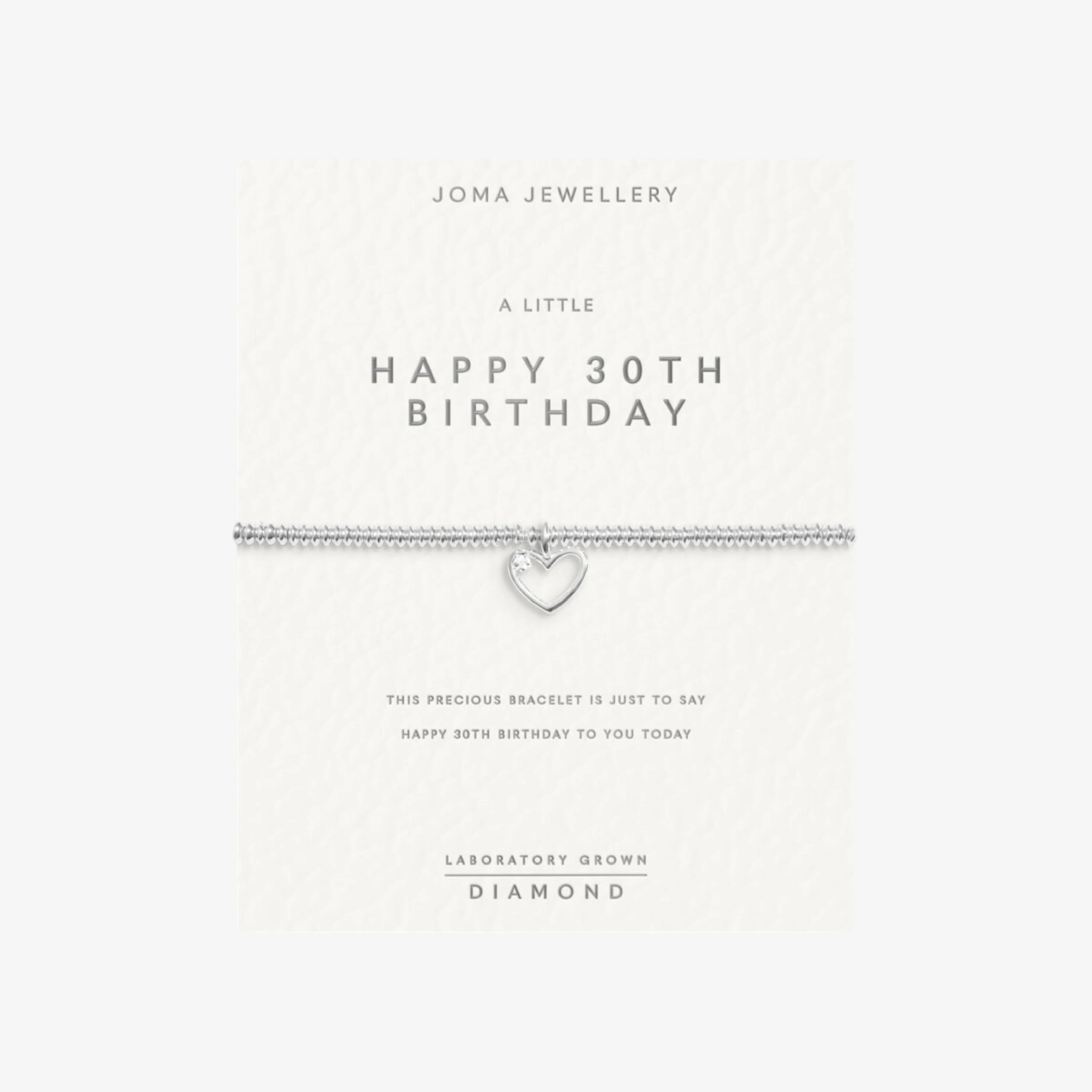 Laboratory Grown Diamond A Little 'Happy 30th Birthday Bracelet | Silver Plated - Image 5