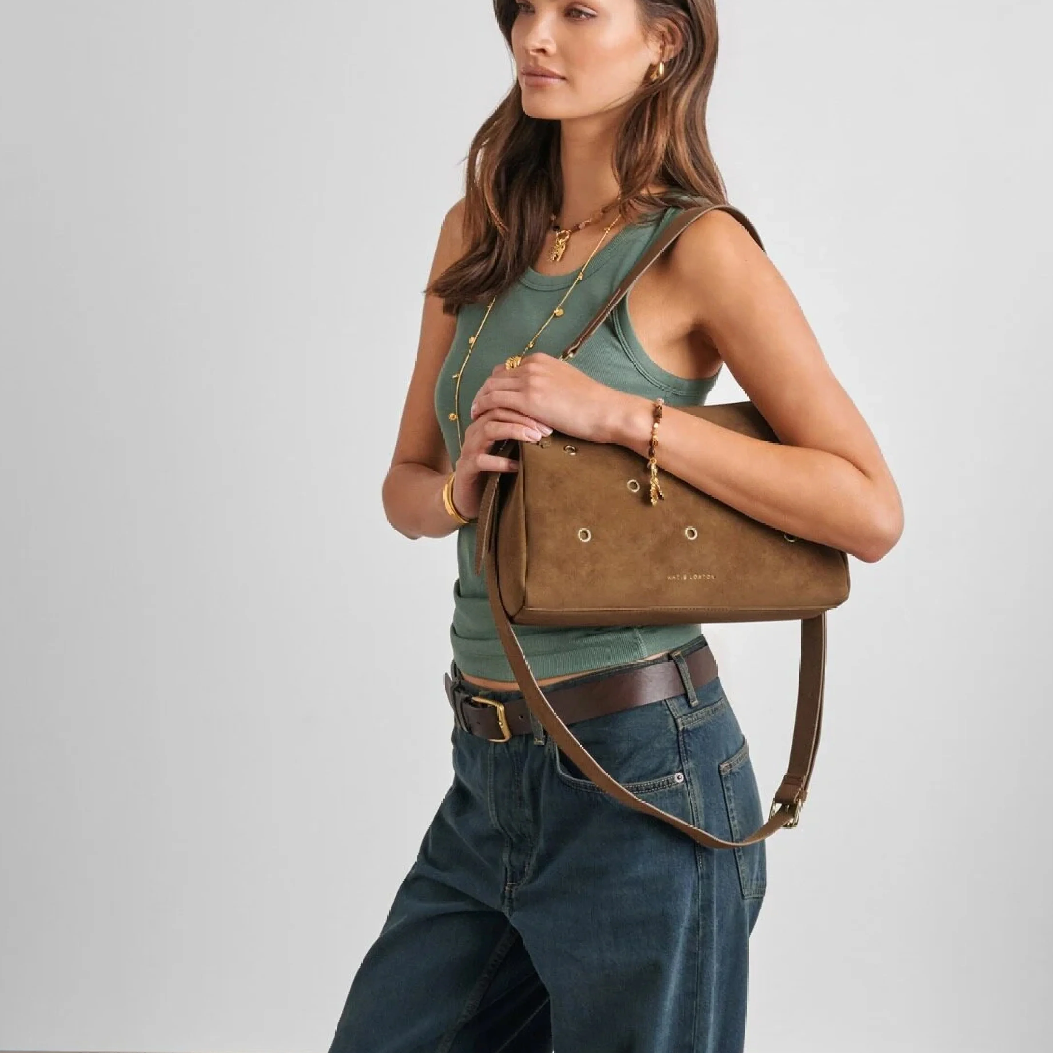 Alize Suedette Shoulder Bag with Eyelets | Caramel - Image 2