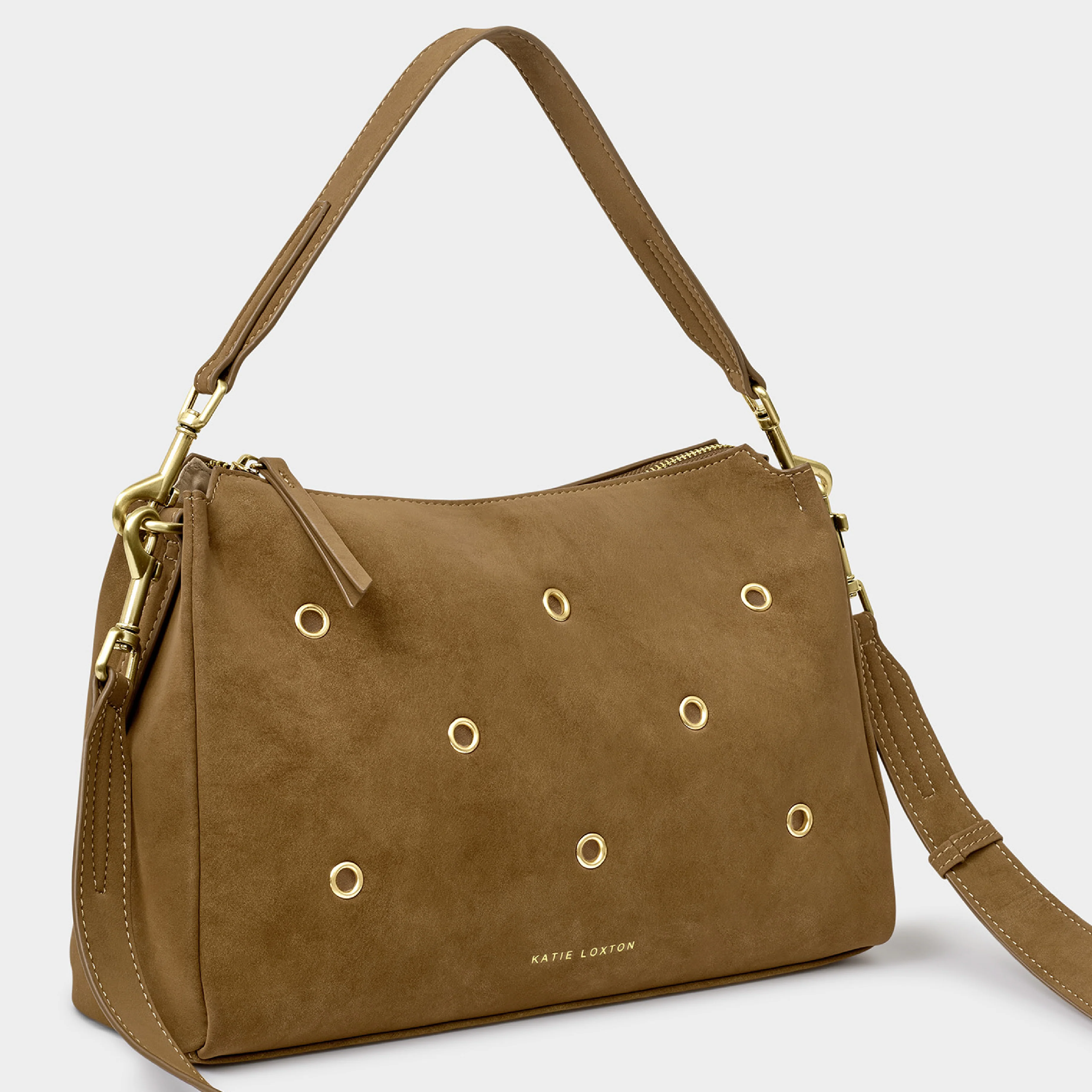 Alize Suedette Shoulder Bag with Eyelets | Caramel - Image 4