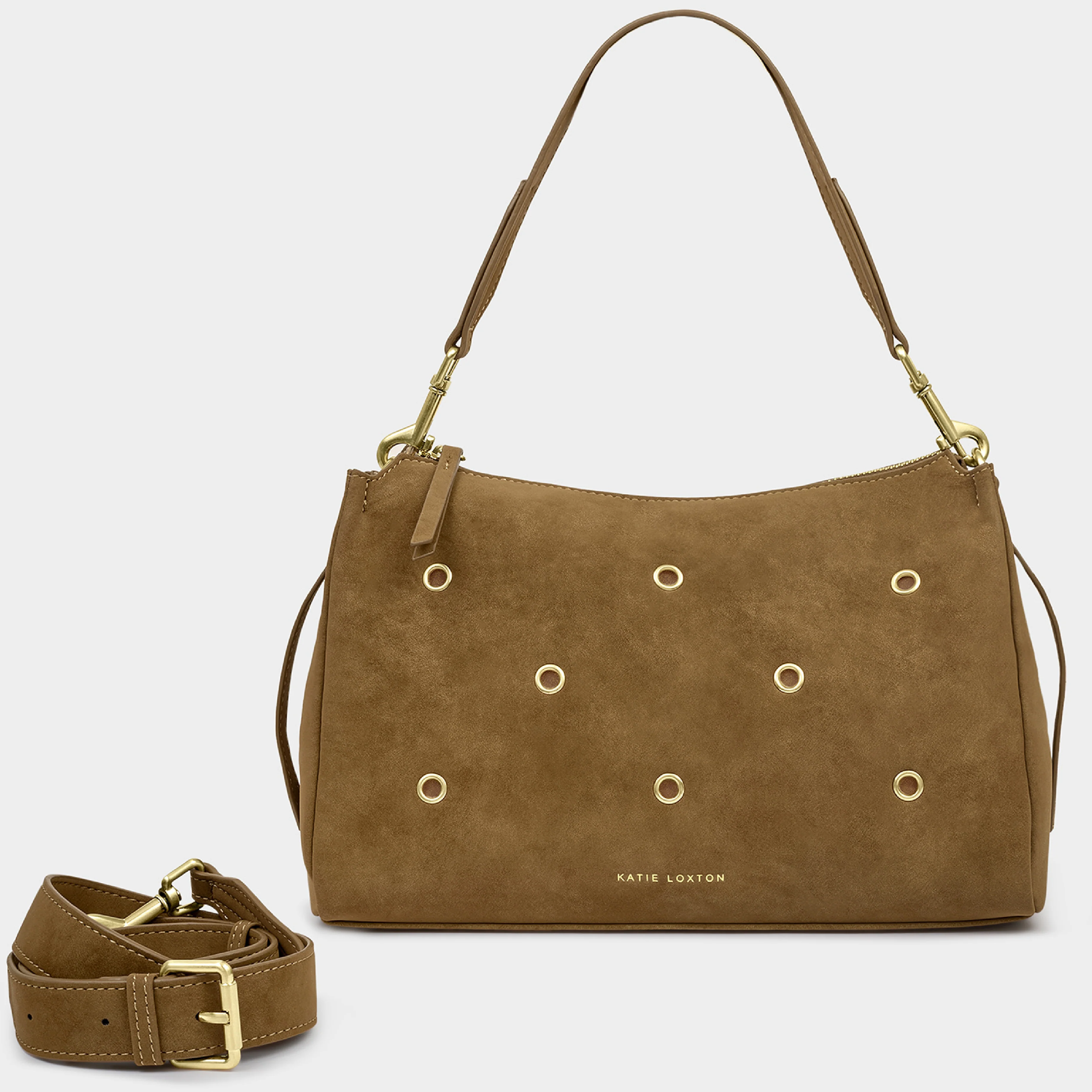 Alize Suedette Shoulder Bag with Eyelets | Caramel - Image 5
