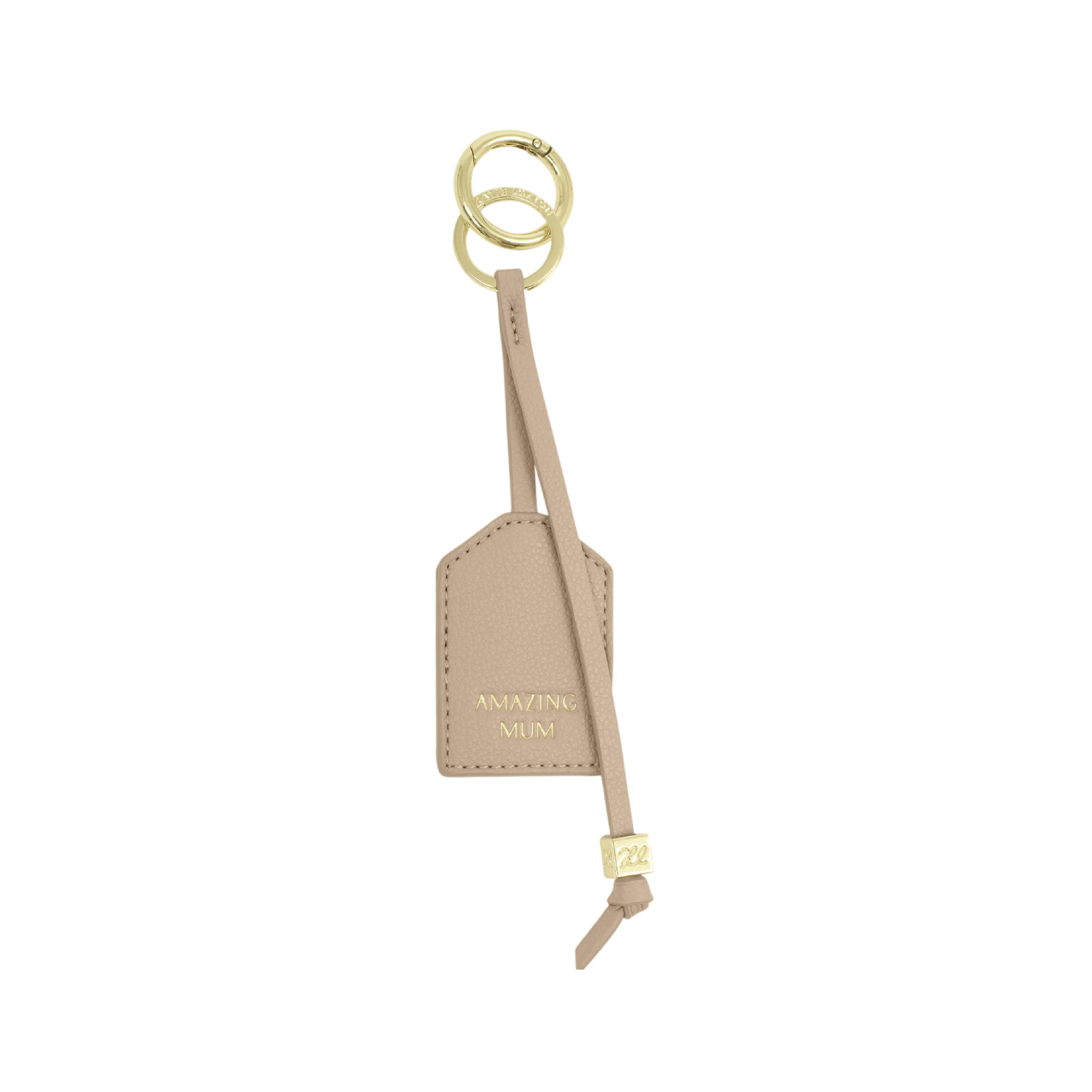 'Amazing Mum' Sentiment Tag Keyring | Light Taupe