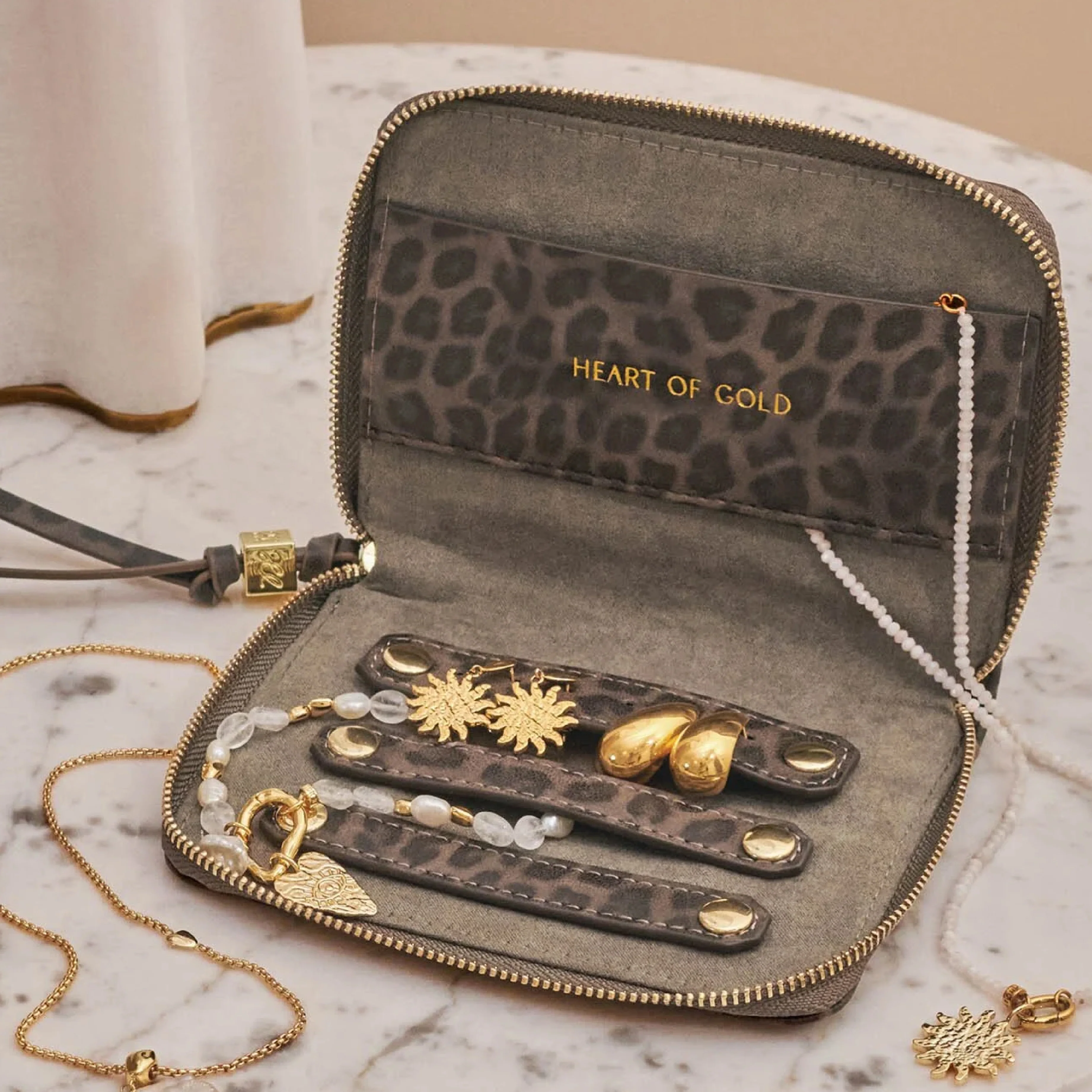 'Heart Of Gold' Jewellery Case | Leopard Print | Slim - Image 2
