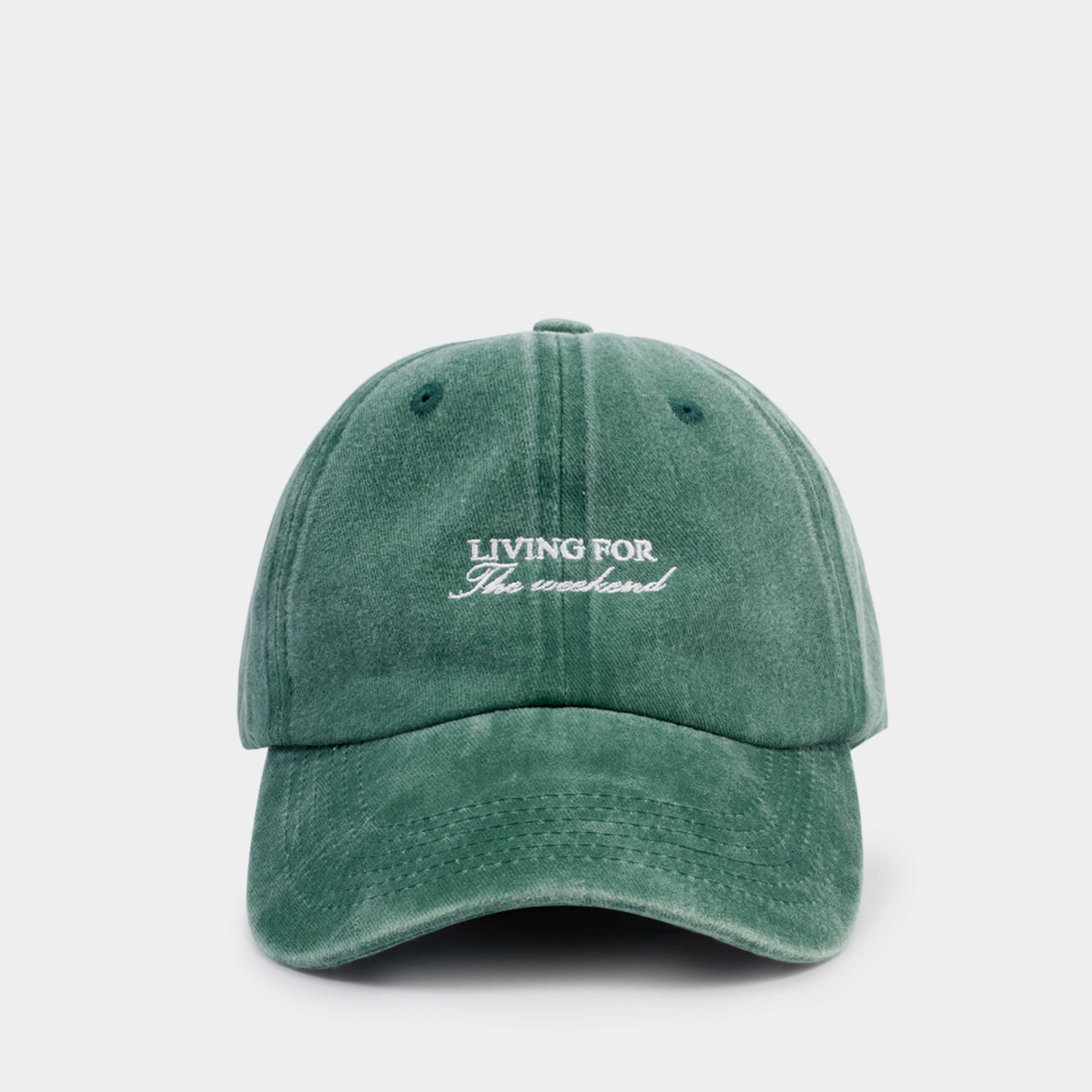 'Living For The Weekend' Embroidered Cap | Faded Green - Image 4