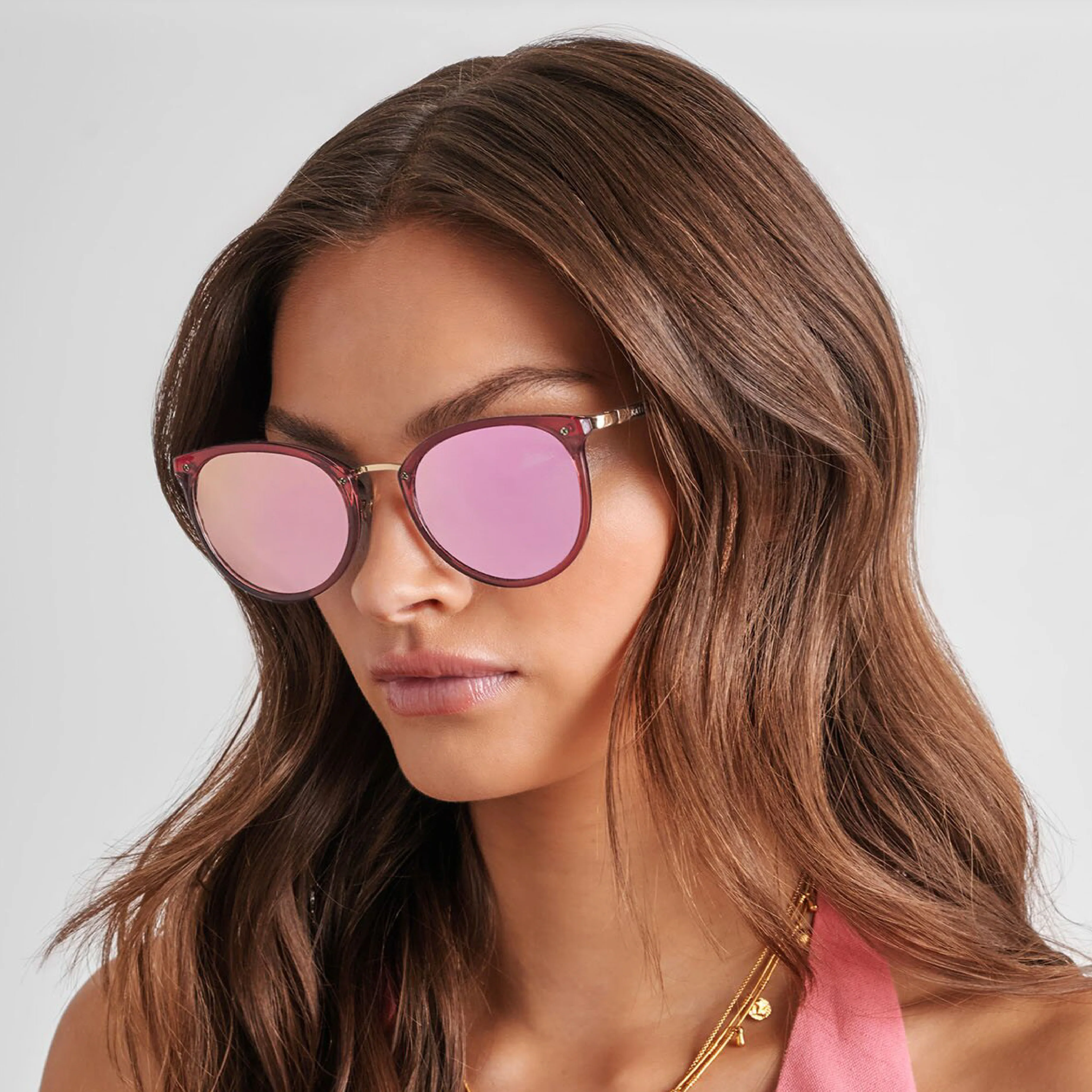 Santorini Round Sunglasses with Mirrored Lens | Pink - Image 2