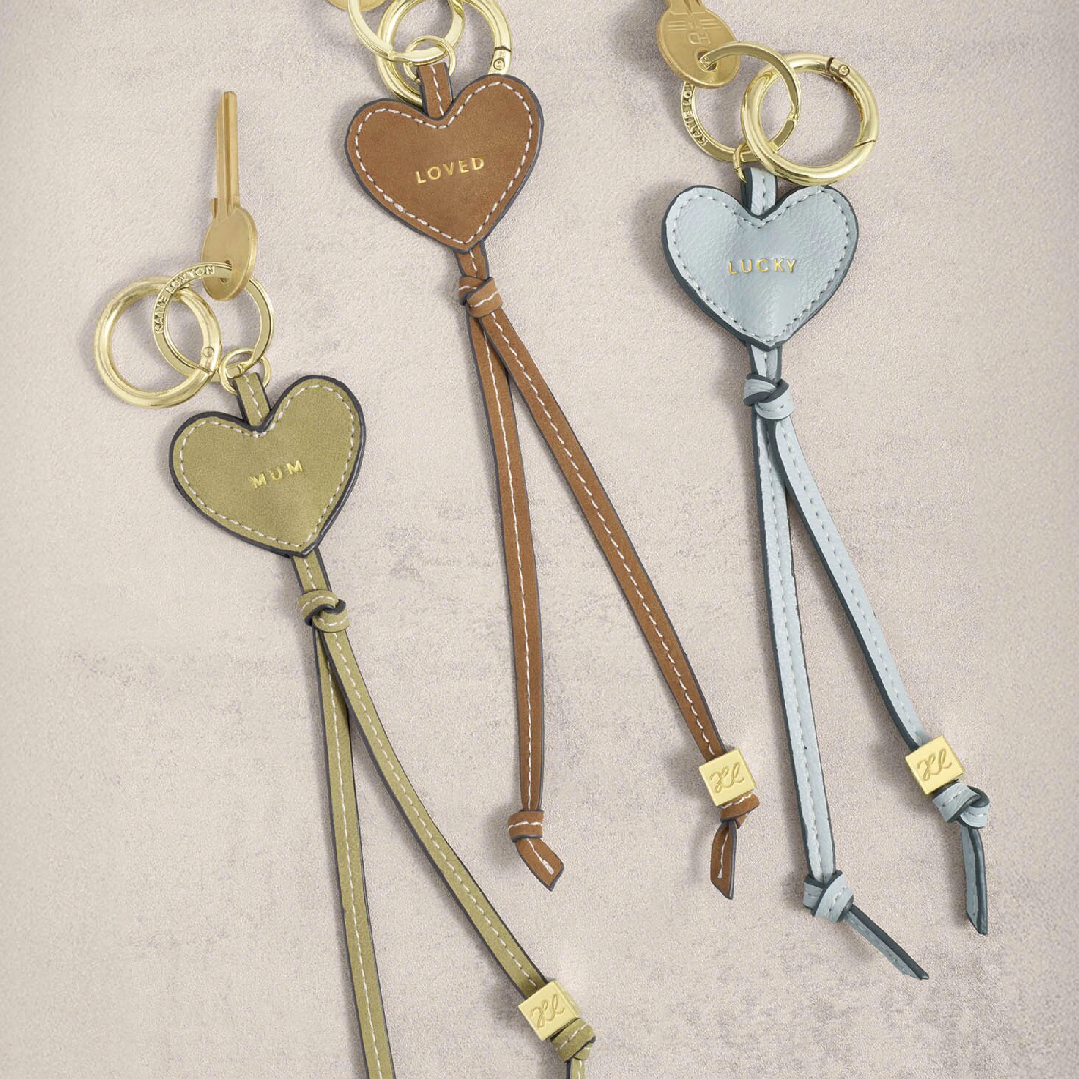 Suedette 'Loved' Heart Bag Charm & Keyring | Caramel - Image 4