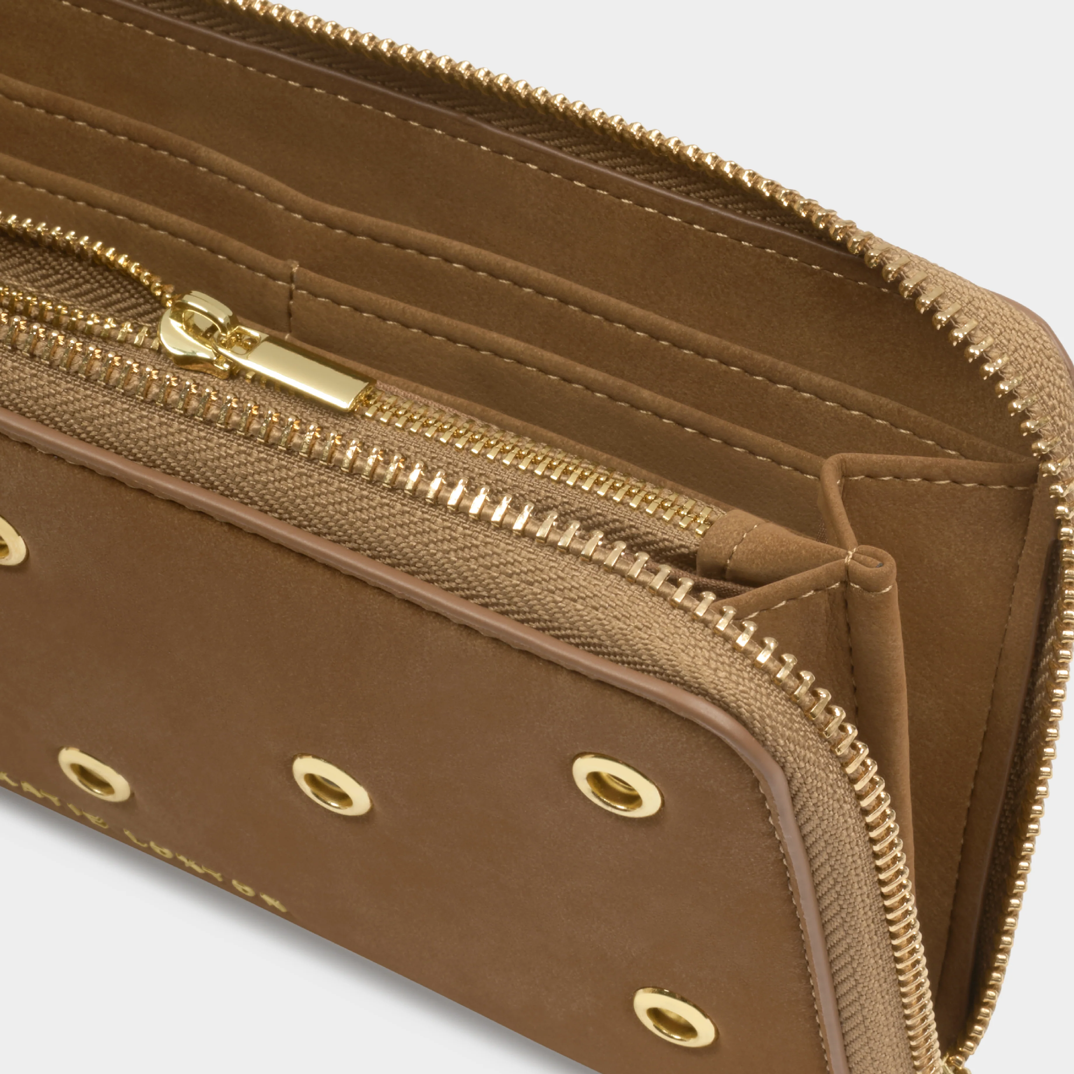 Suedette Purse with Eyelets | Caramel | Large - Image 2