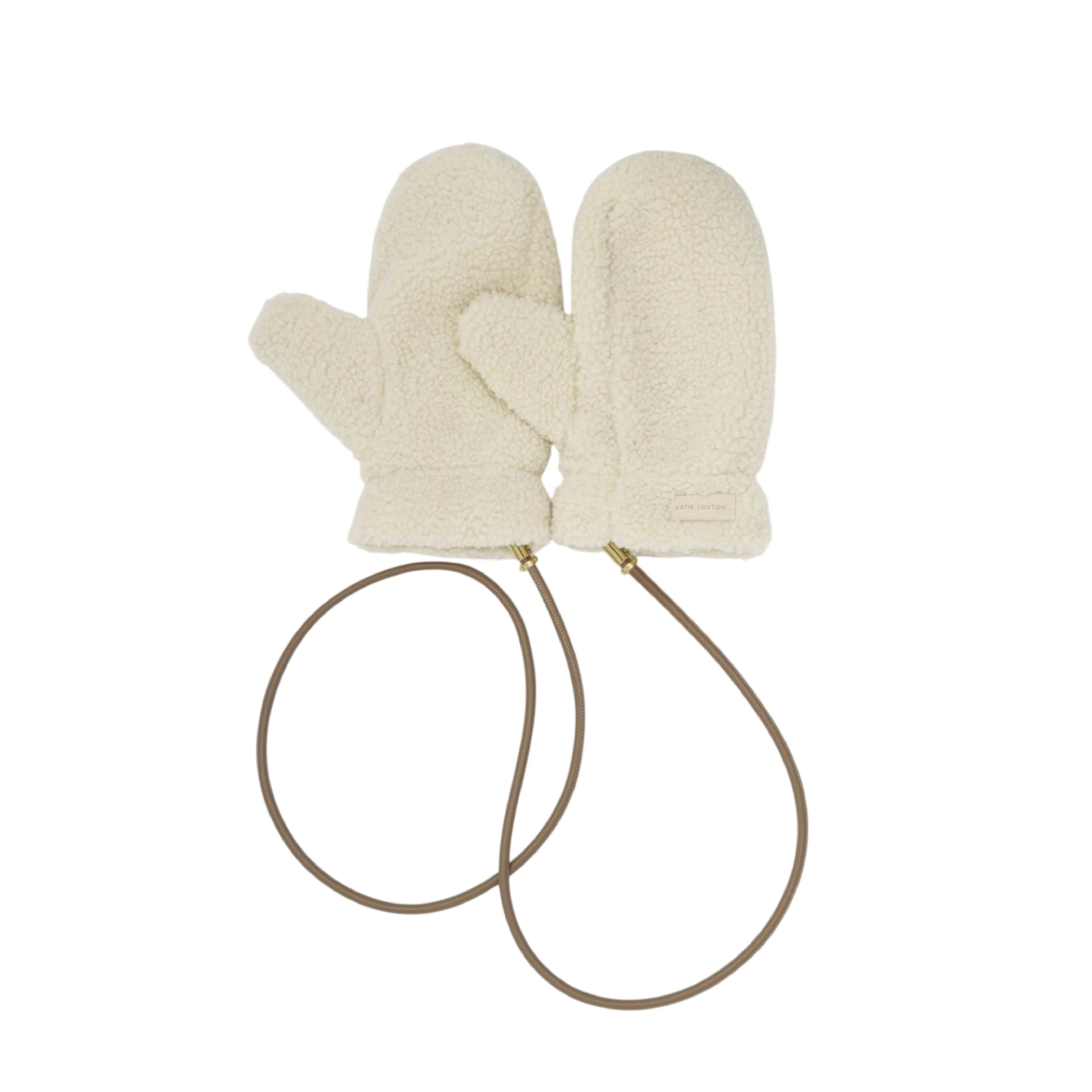 Teddy Mittens with Cord | Cream