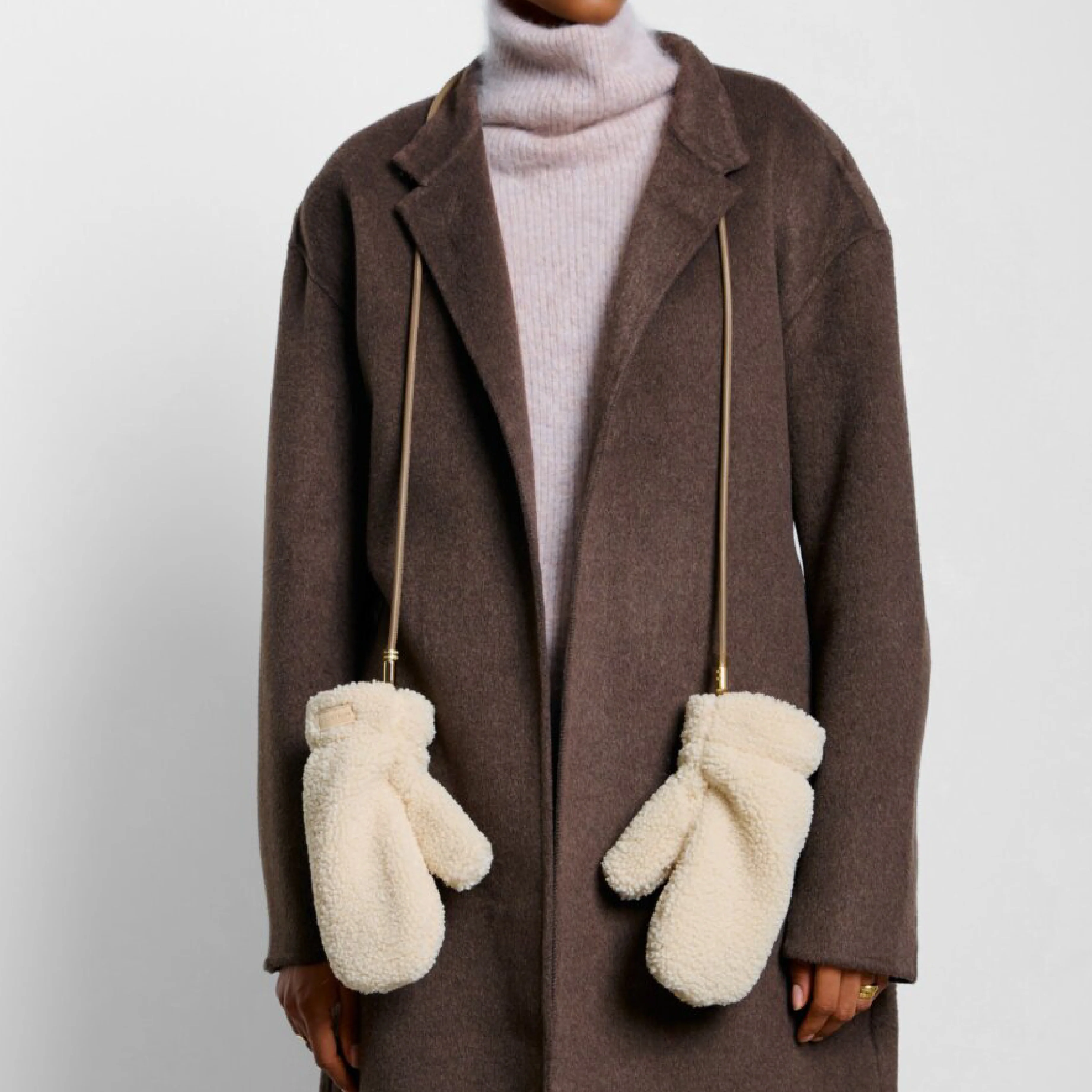 Teddy Mittens with Cord | Cream - Image 5