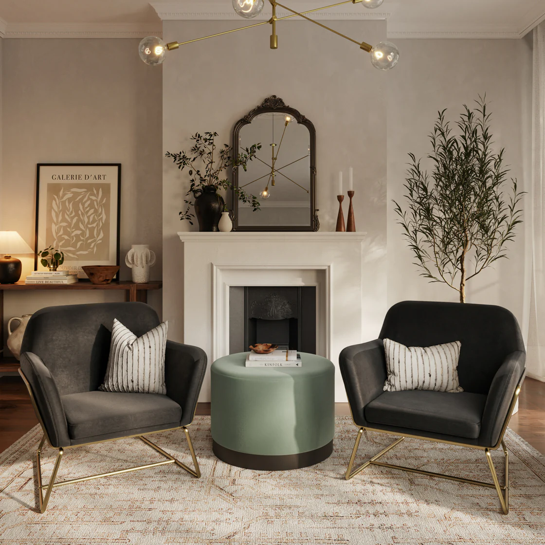 Charles Velvet Armchair | Black/Brushed Gold