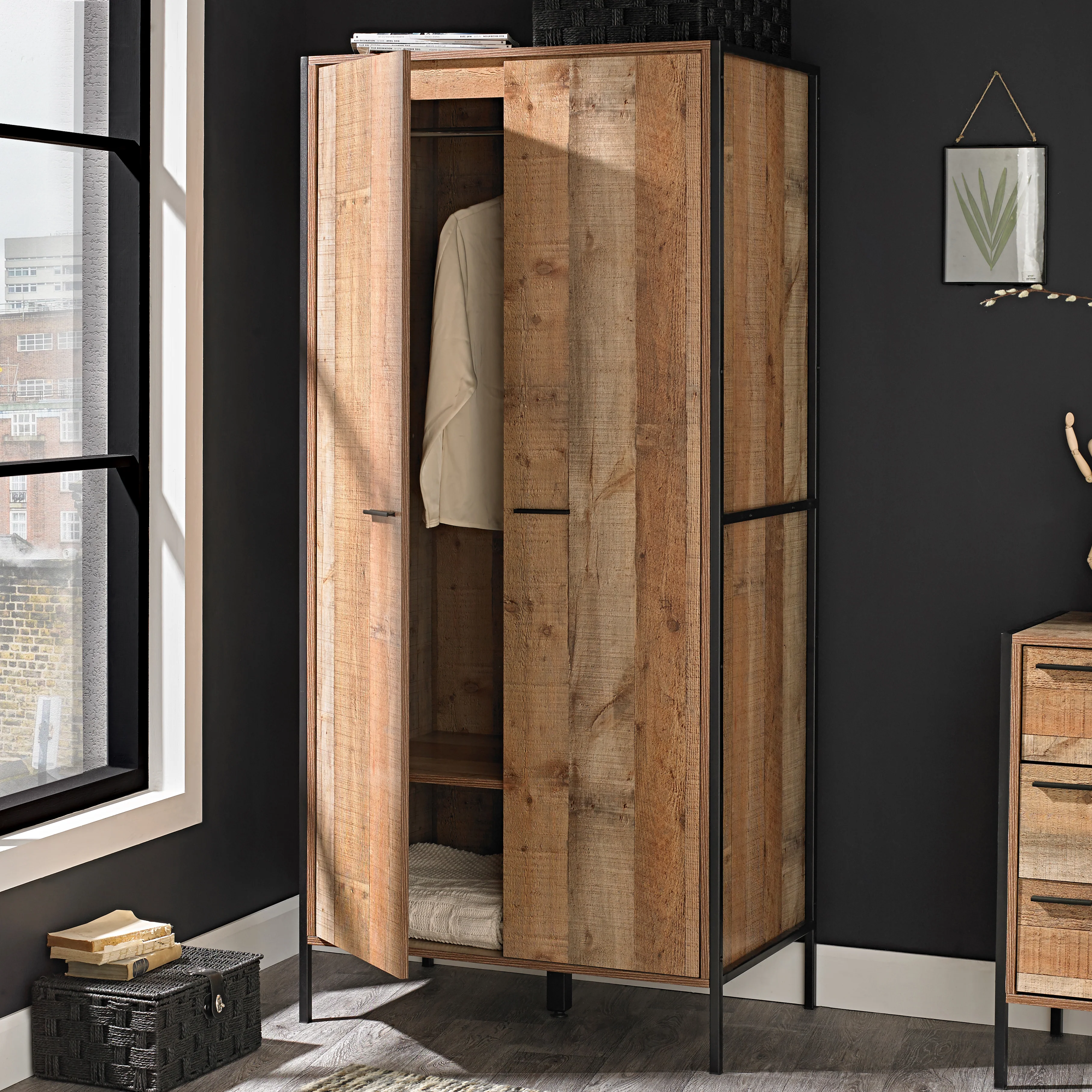 Hoxton 2 Door Wardrobe | Distressed Oak - Image 3