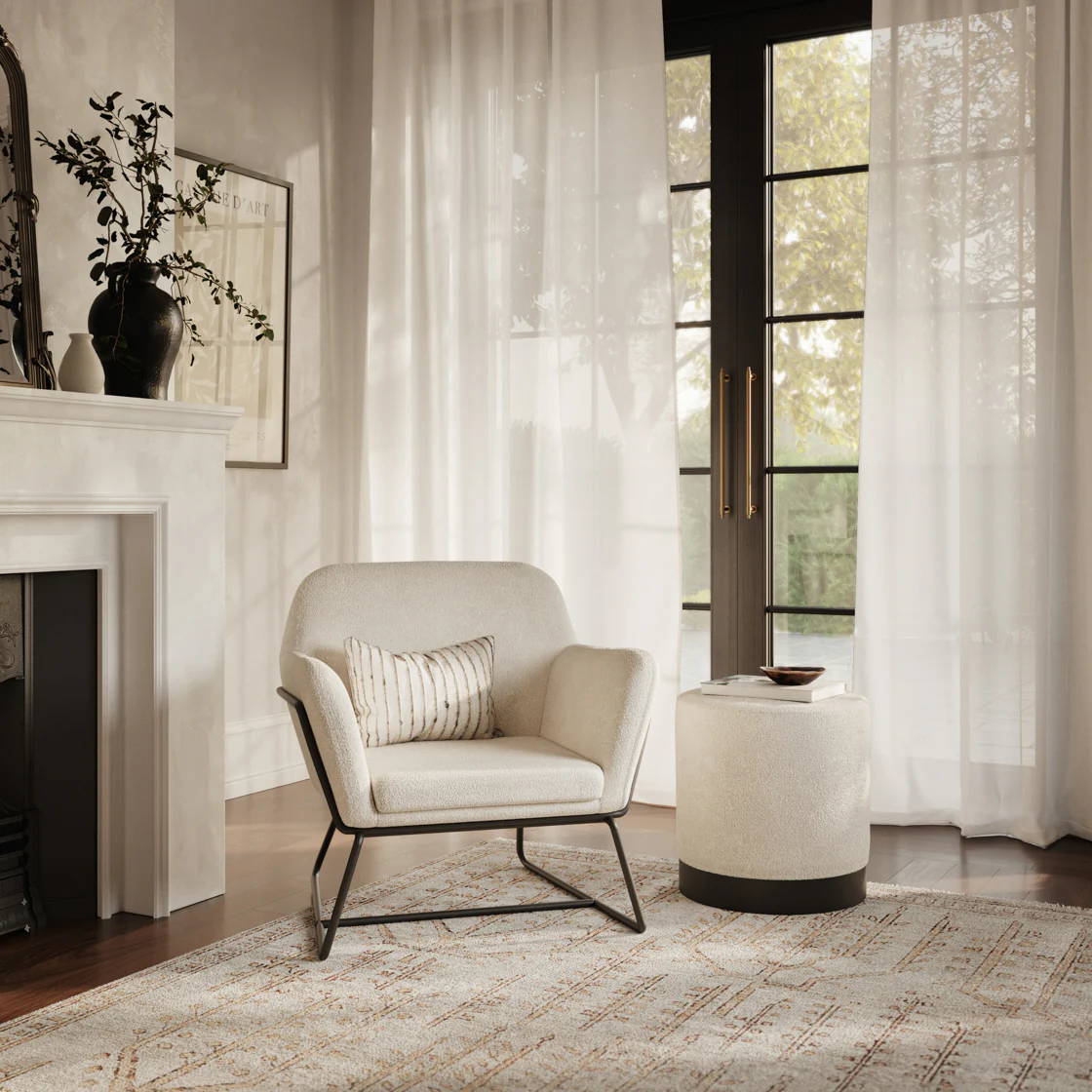 Lara Boucle Pouffe | Ivory/Matte Black | Small