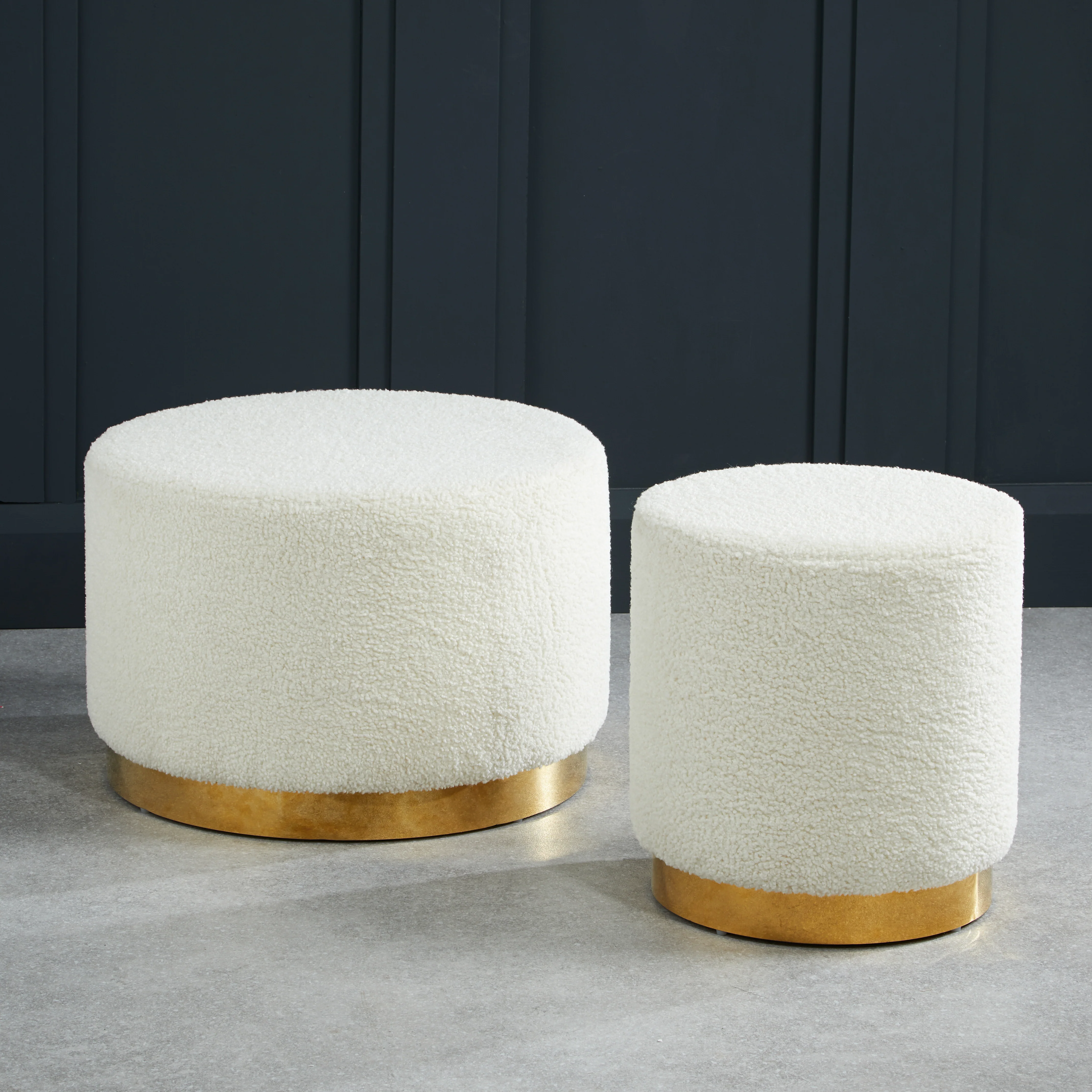 Lara Boucle Pouffe | White/Gold | Small - Image 3