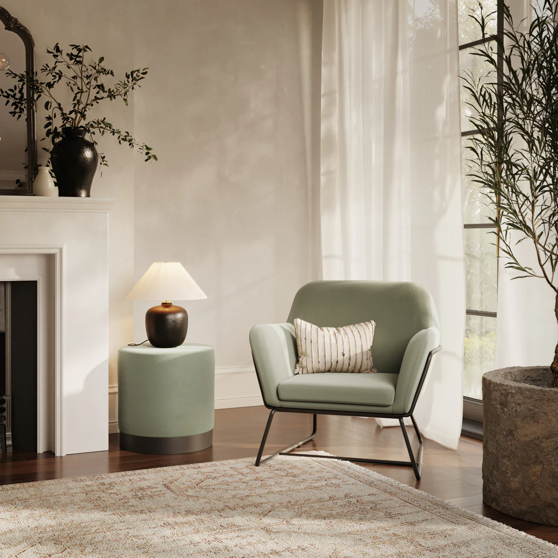 Lara Velvet Pouffe | Sage/Matte Black | Small
