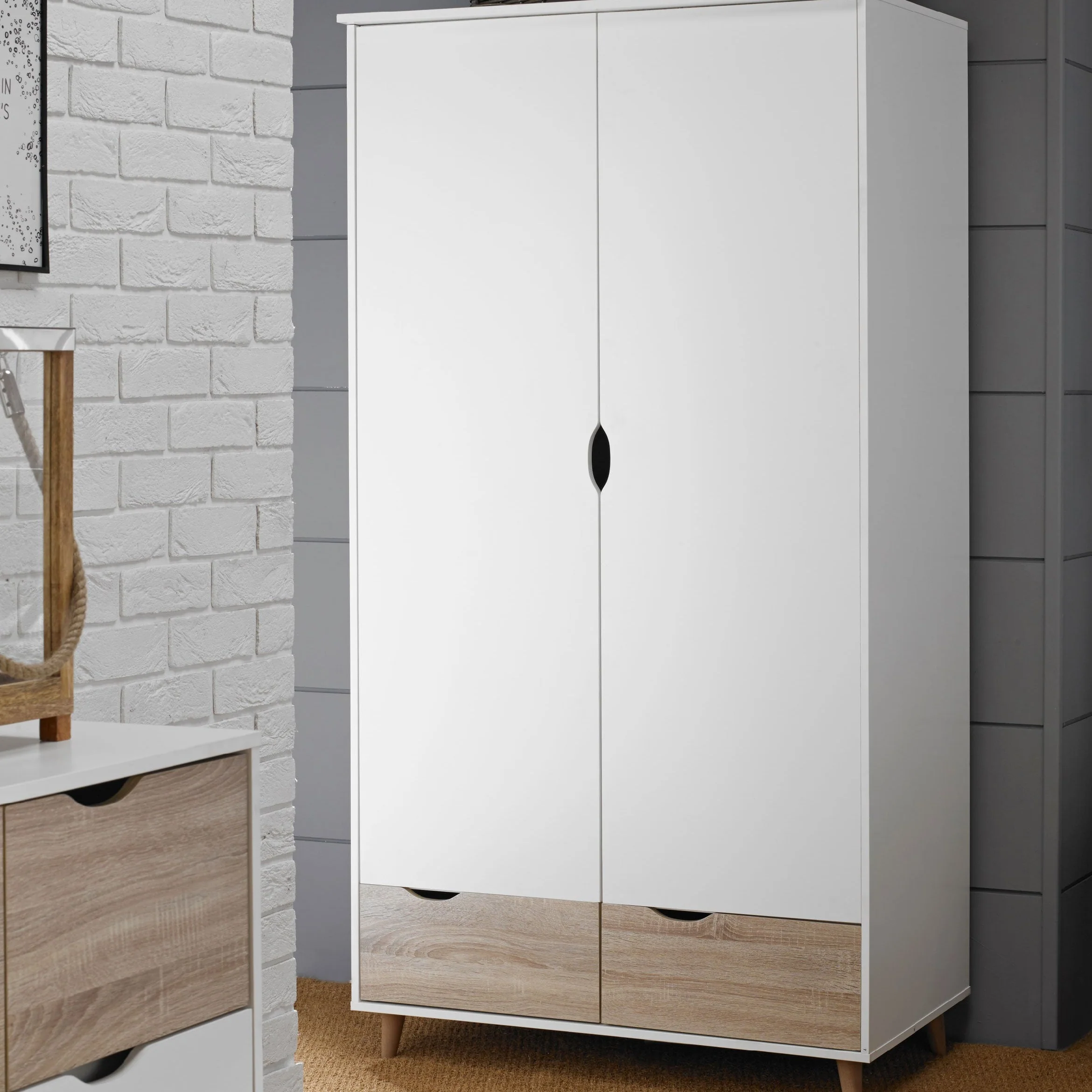 Stockholm 2 Door Wardrobe | White Oak - Image 3