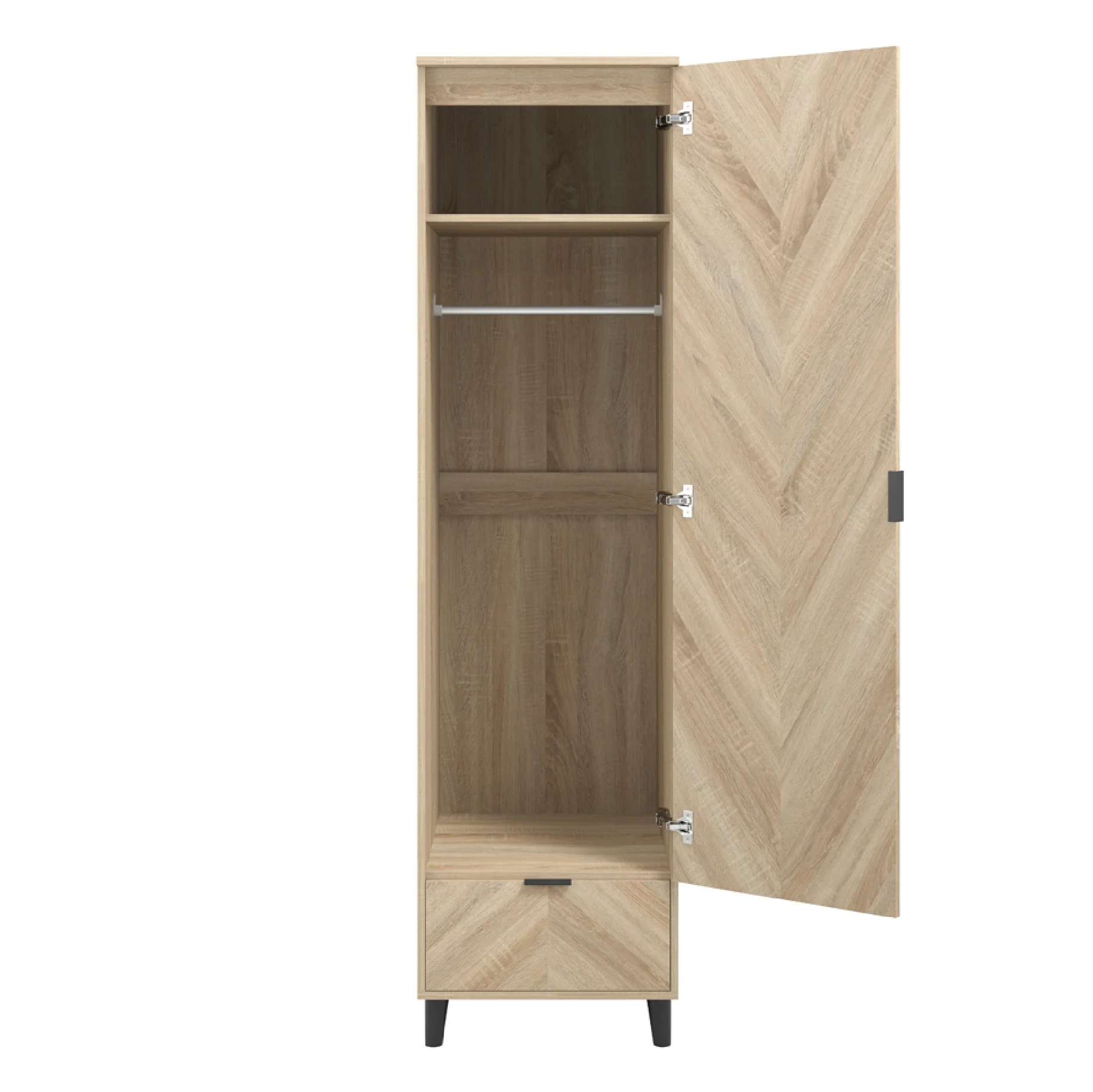 Stockholm Chevron 1 Door Wardrobe | Natural/Black - Image 3