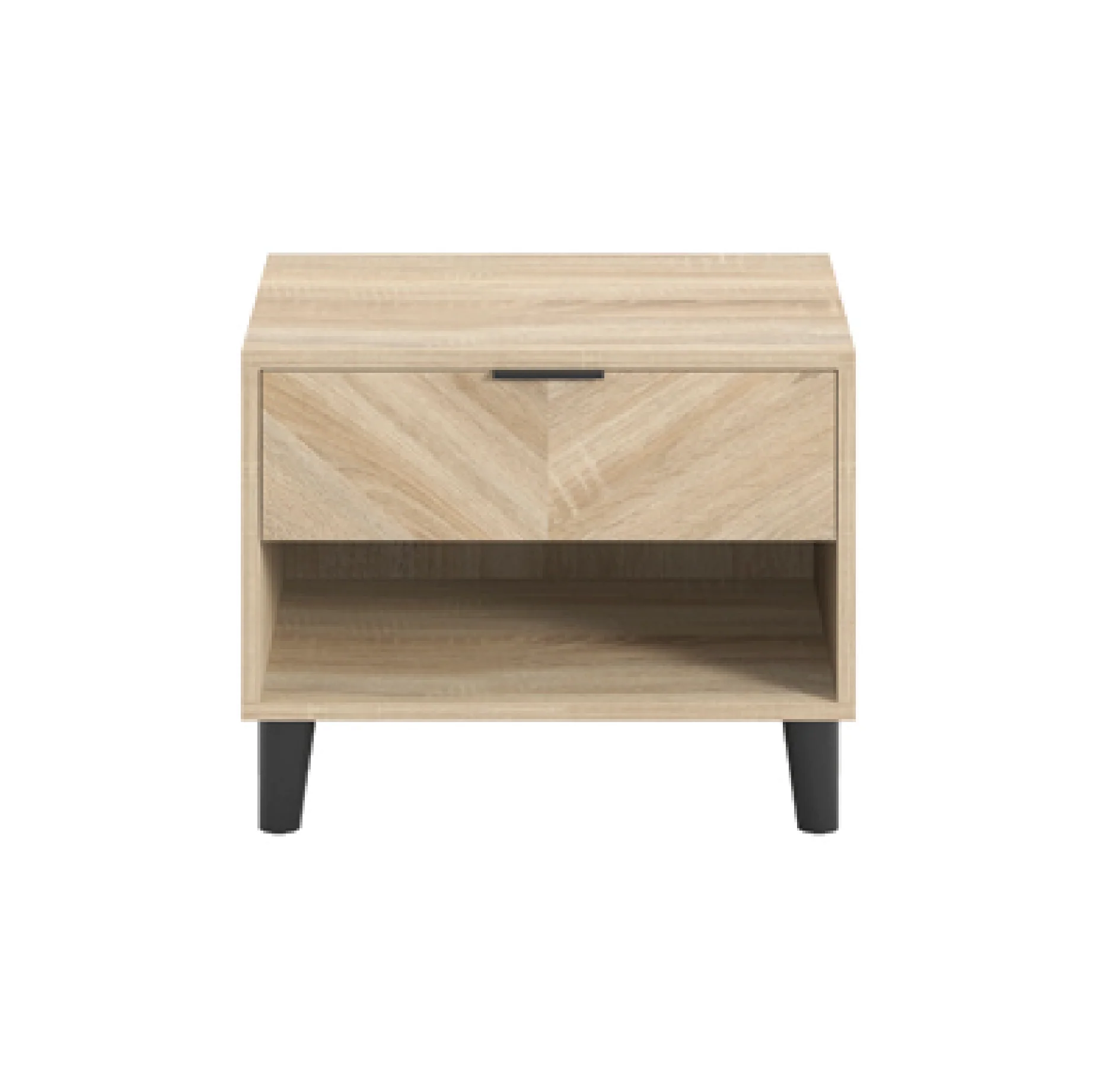Stockholm Chevron 1 Drawer Bedside Cabinet | Natural/Black - Image 2